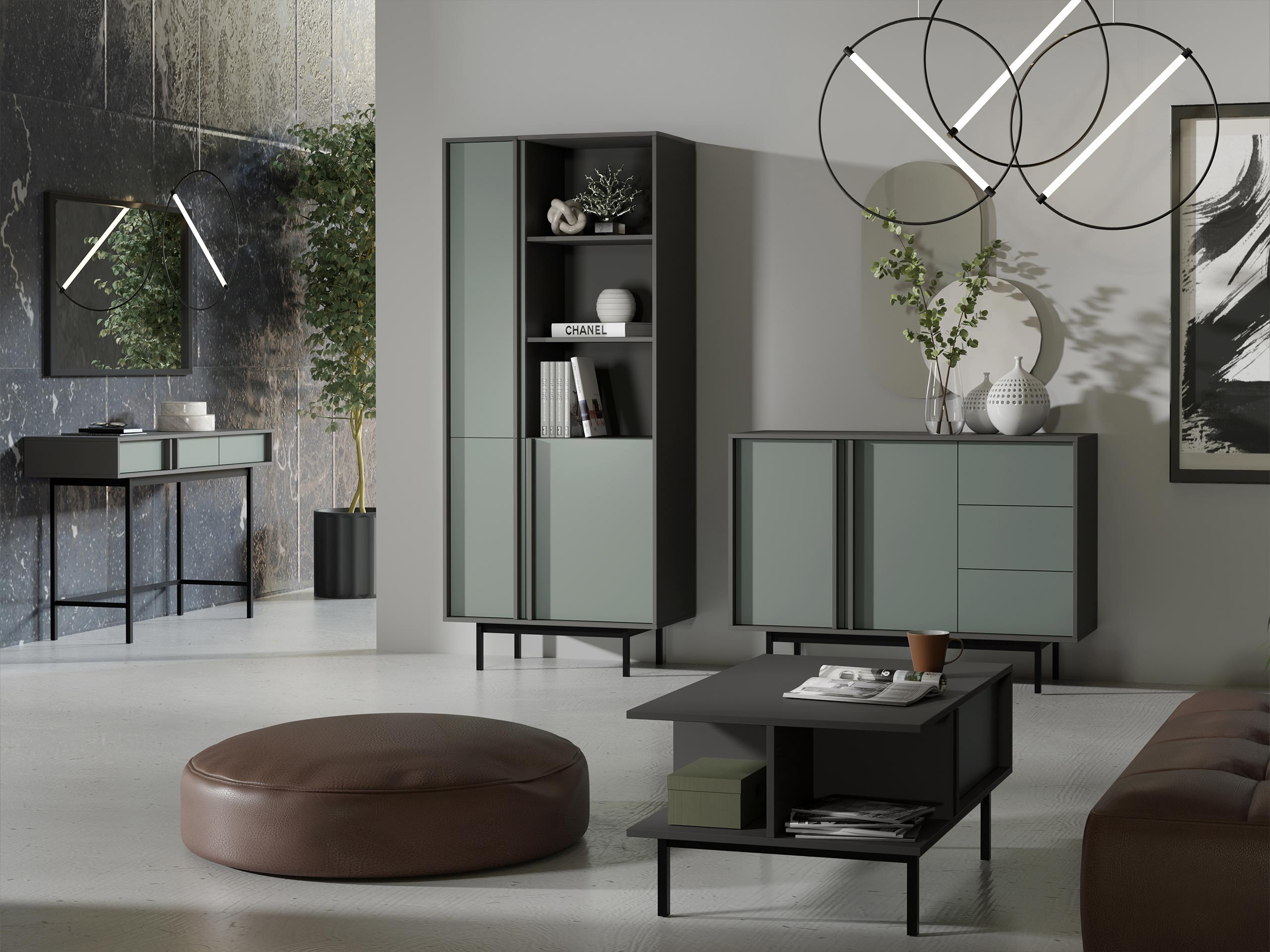 Wohnzimmer-Set Levali 117 (Staubiges Grün)