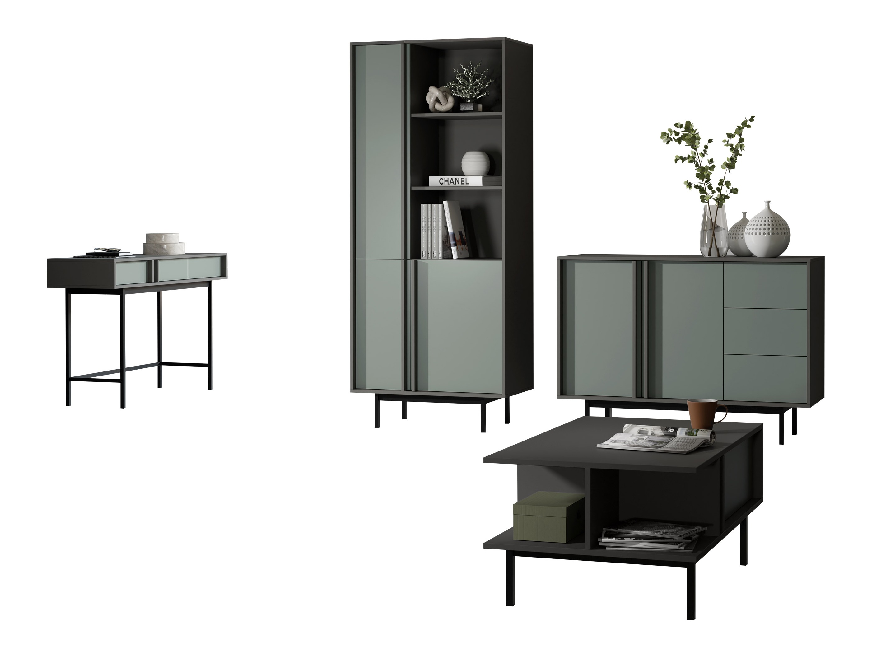 Wohnzimmer-Set Levali 117 (Staubiges Grün)