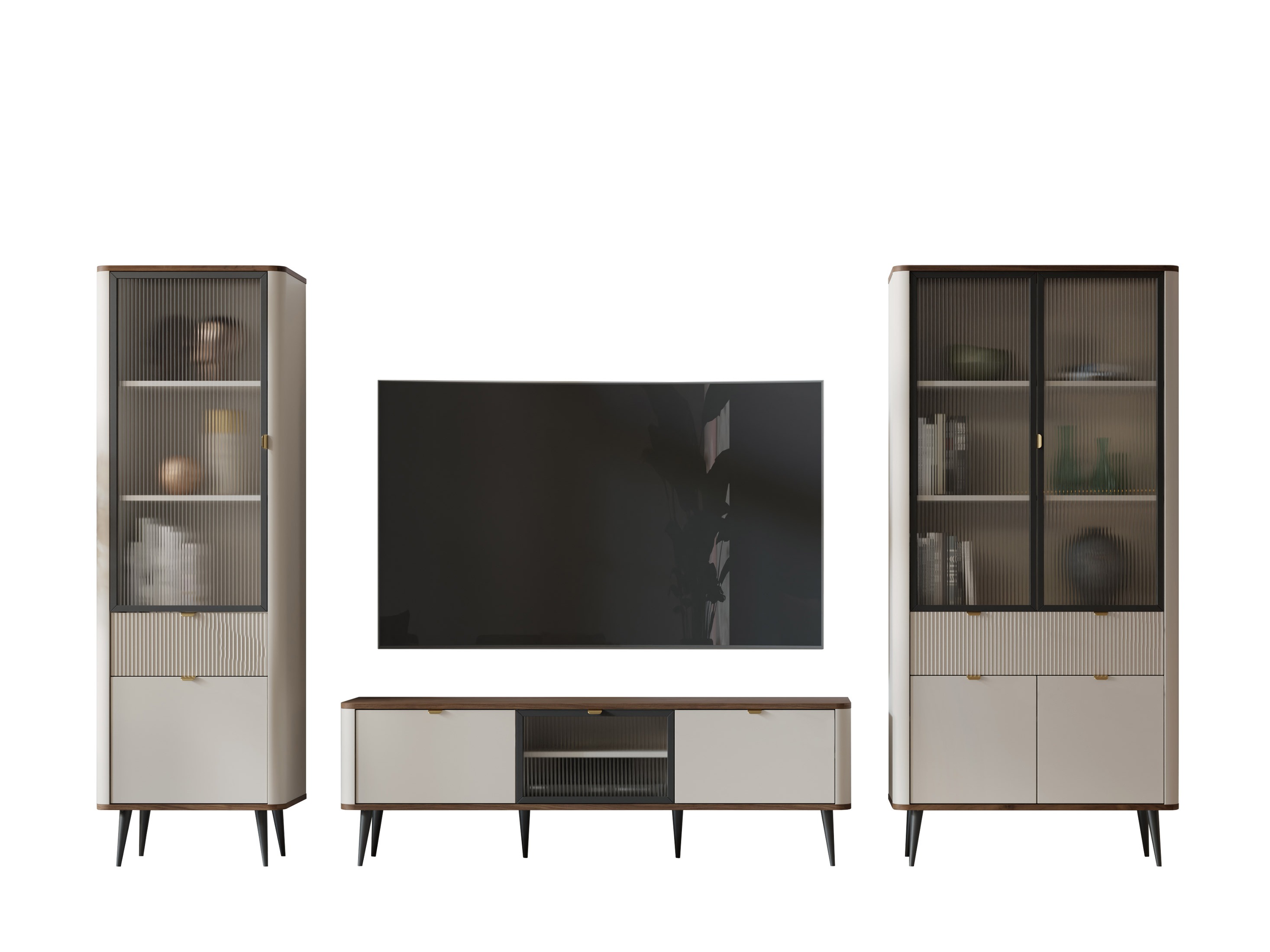 Wohnzimmer-Set Lufela 121 (Kaschmir + Walnussholzoptik)