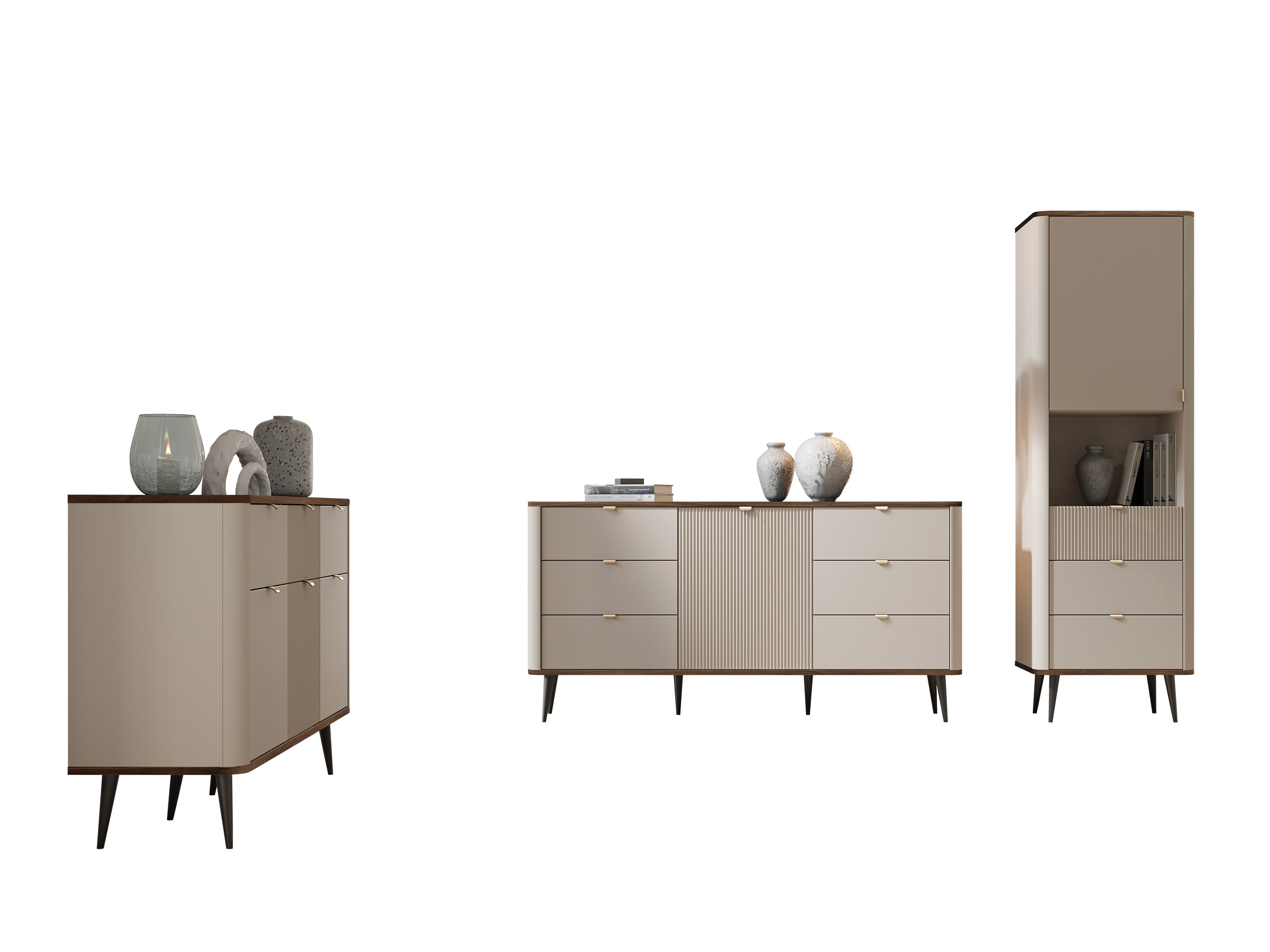 Wohnzimmer-Set Lufela 122 (Kaschmir + Walnussholzoptik)