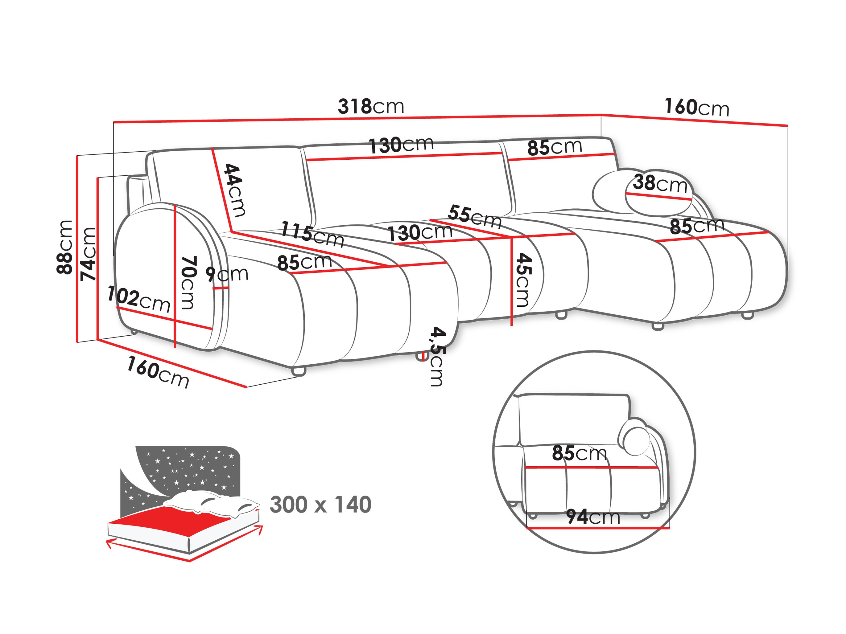 Ecksofa Columbus 248 (Sereno 692)