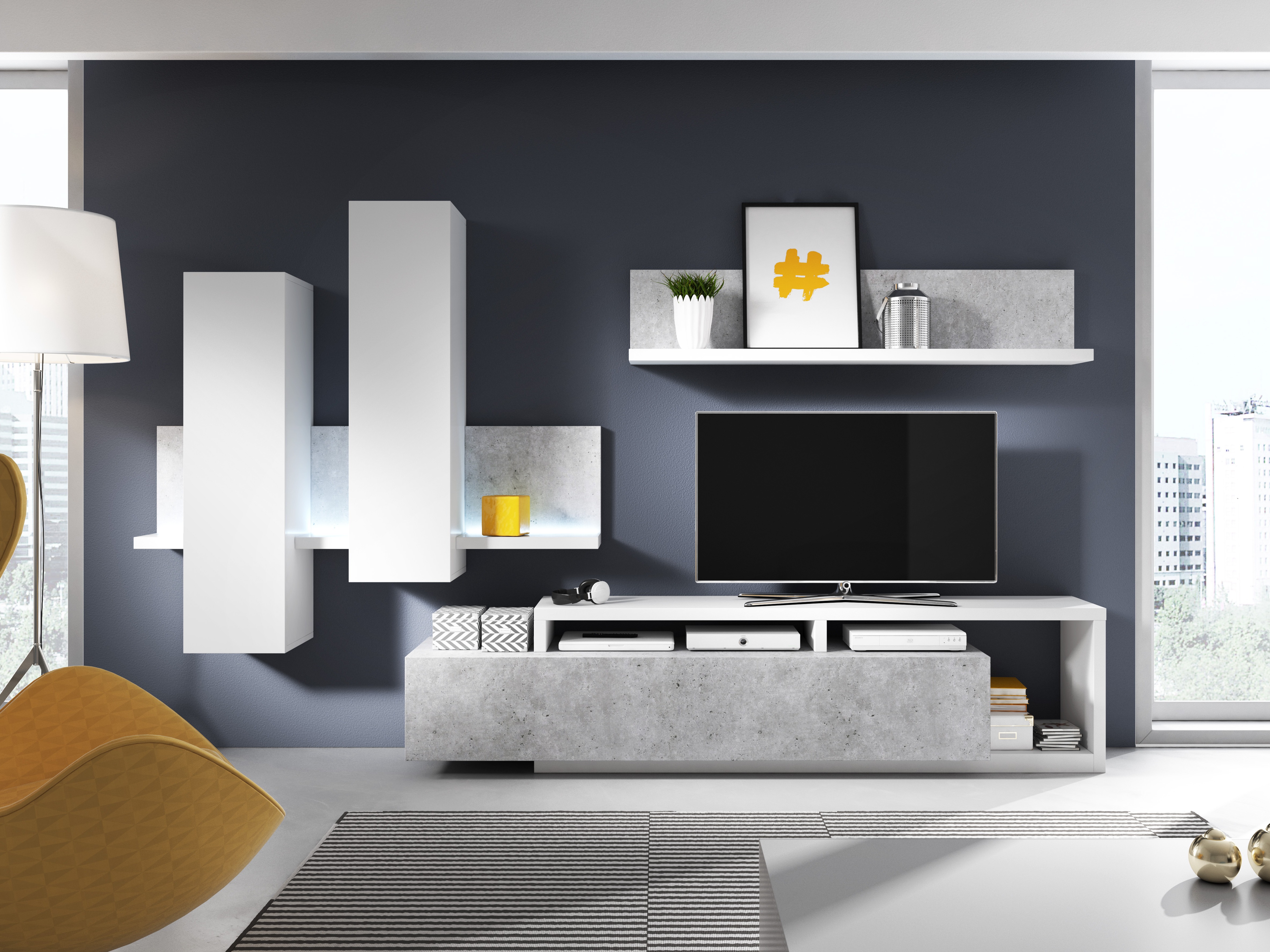 TV-Möbel Lutiva 103 (Weiss + Beton)