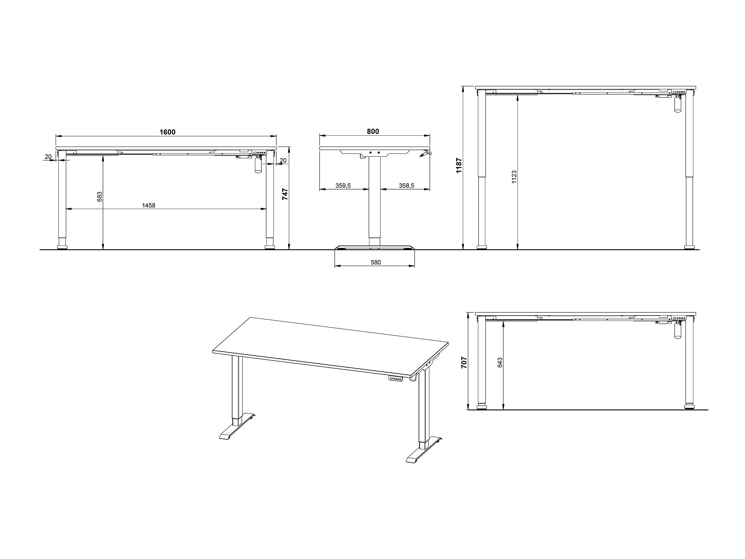 Höhenverstellbarer Schreibtisch Lartesi 117 (Kaschmir + Weiss)
