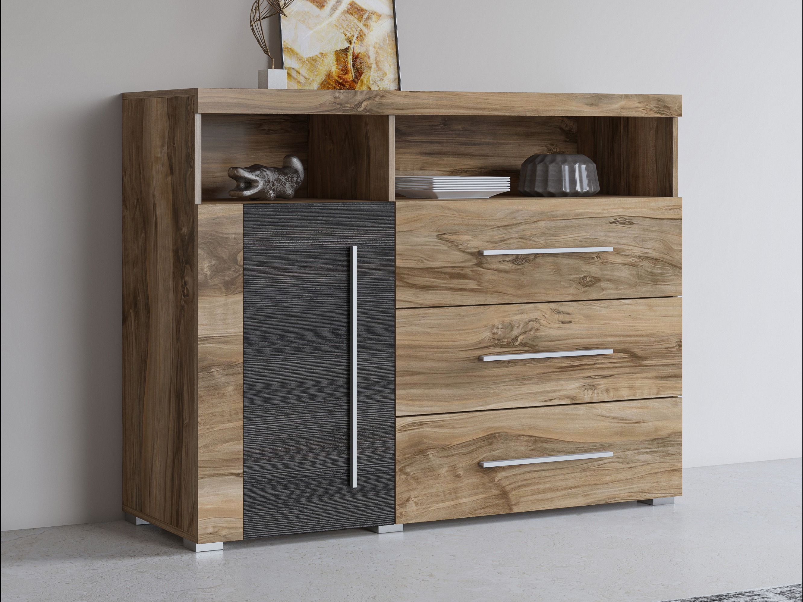 Kommode Sorciro 102 (Nussholzoptik + Eiche dunkel)