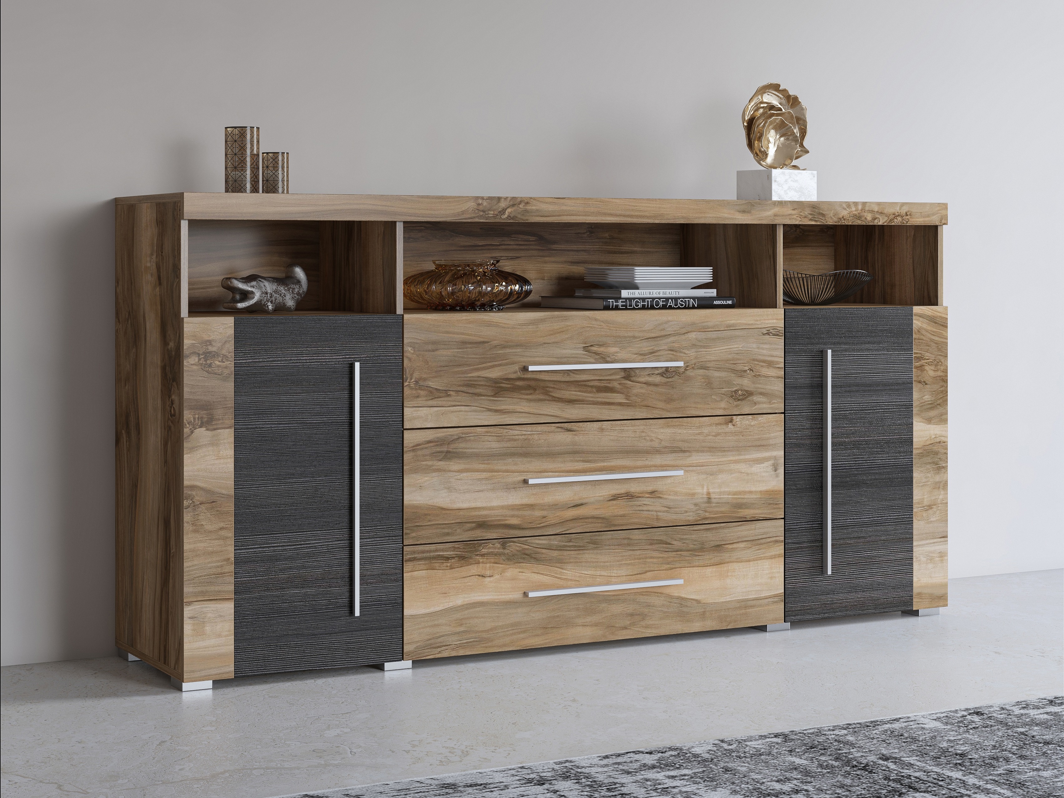 Kommoden Sorciro 100 (Nussholzoptik + Eichenholzoptik dunkel)