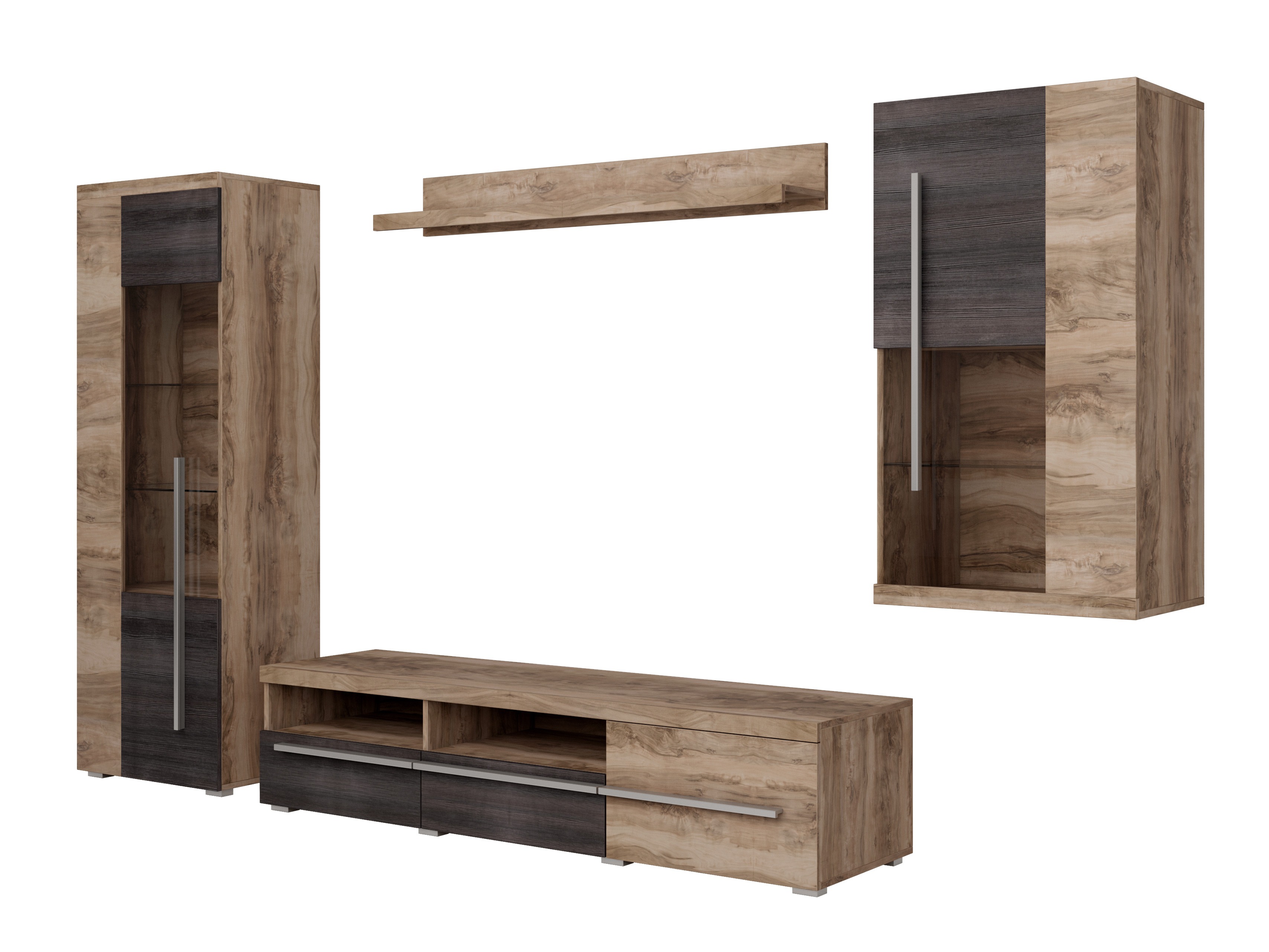 Wohnzimmer-Set Sorciro 105 (Nussholzoptik + Eichenholzoptik dunkel)