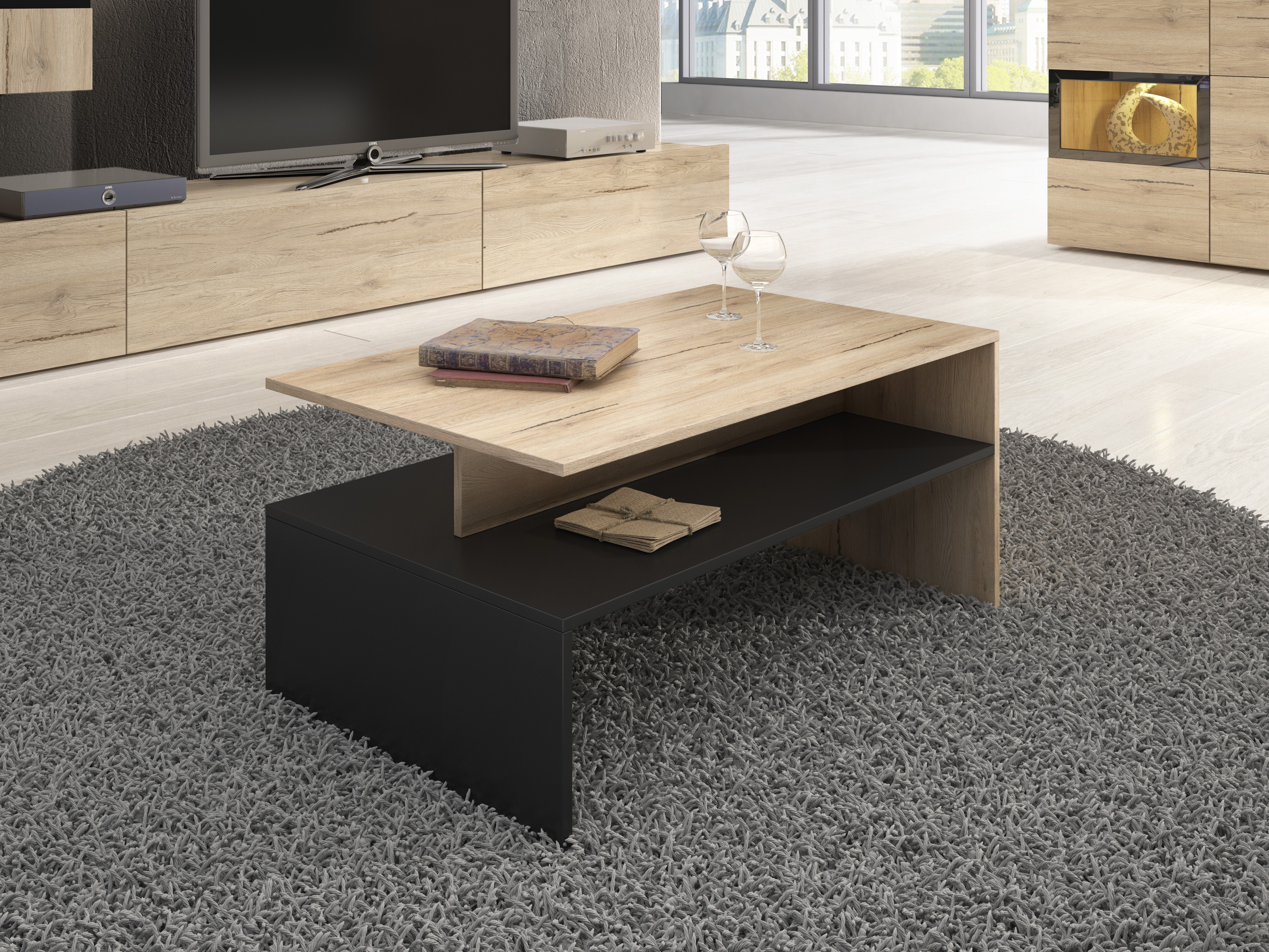 Couchtisch Serodeu 103 (San-Remo-Eiche + Schwarz)