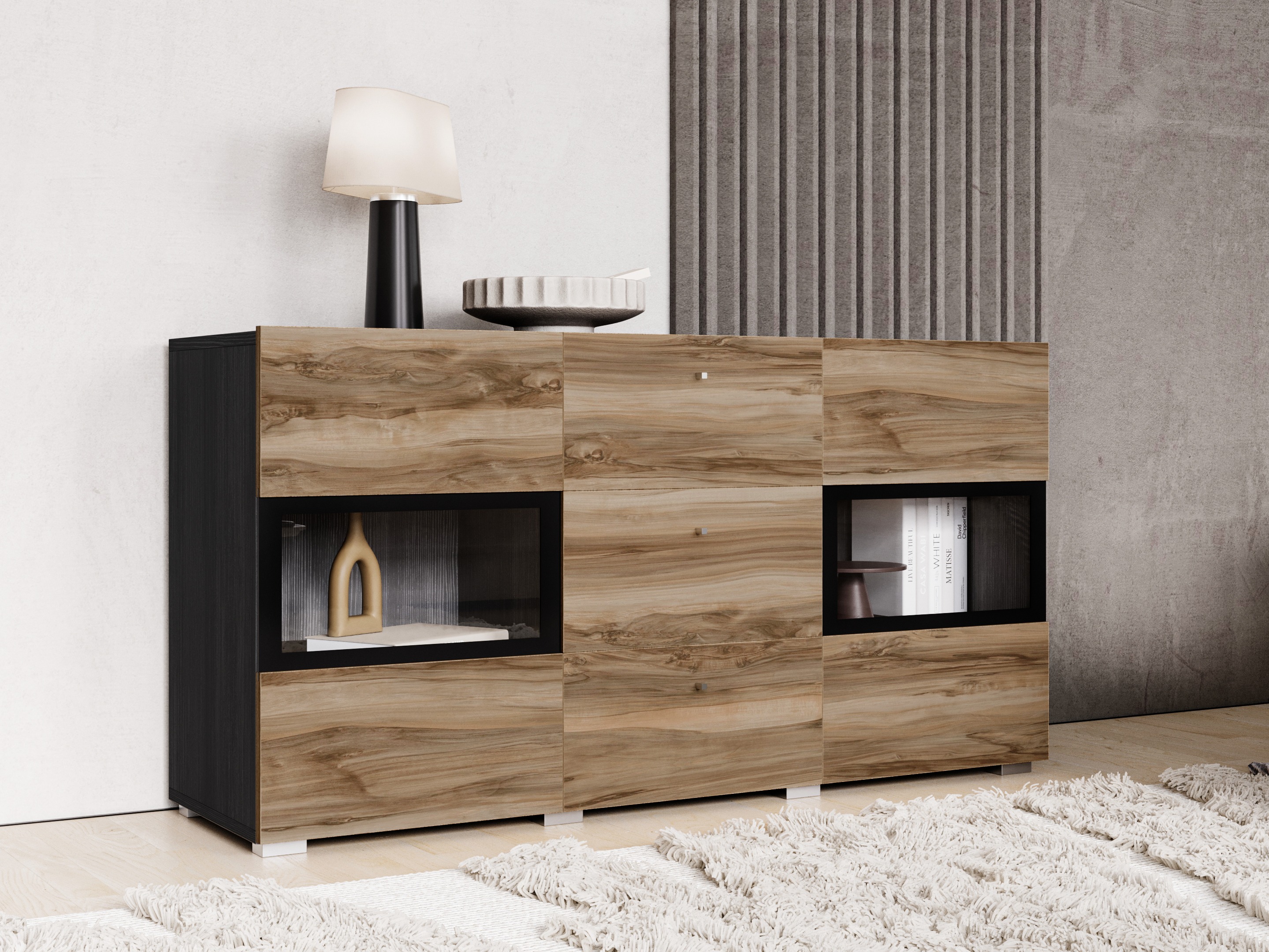 Kommode Serodeu 101 (Walnussholzoptik + Dunkelbraun)