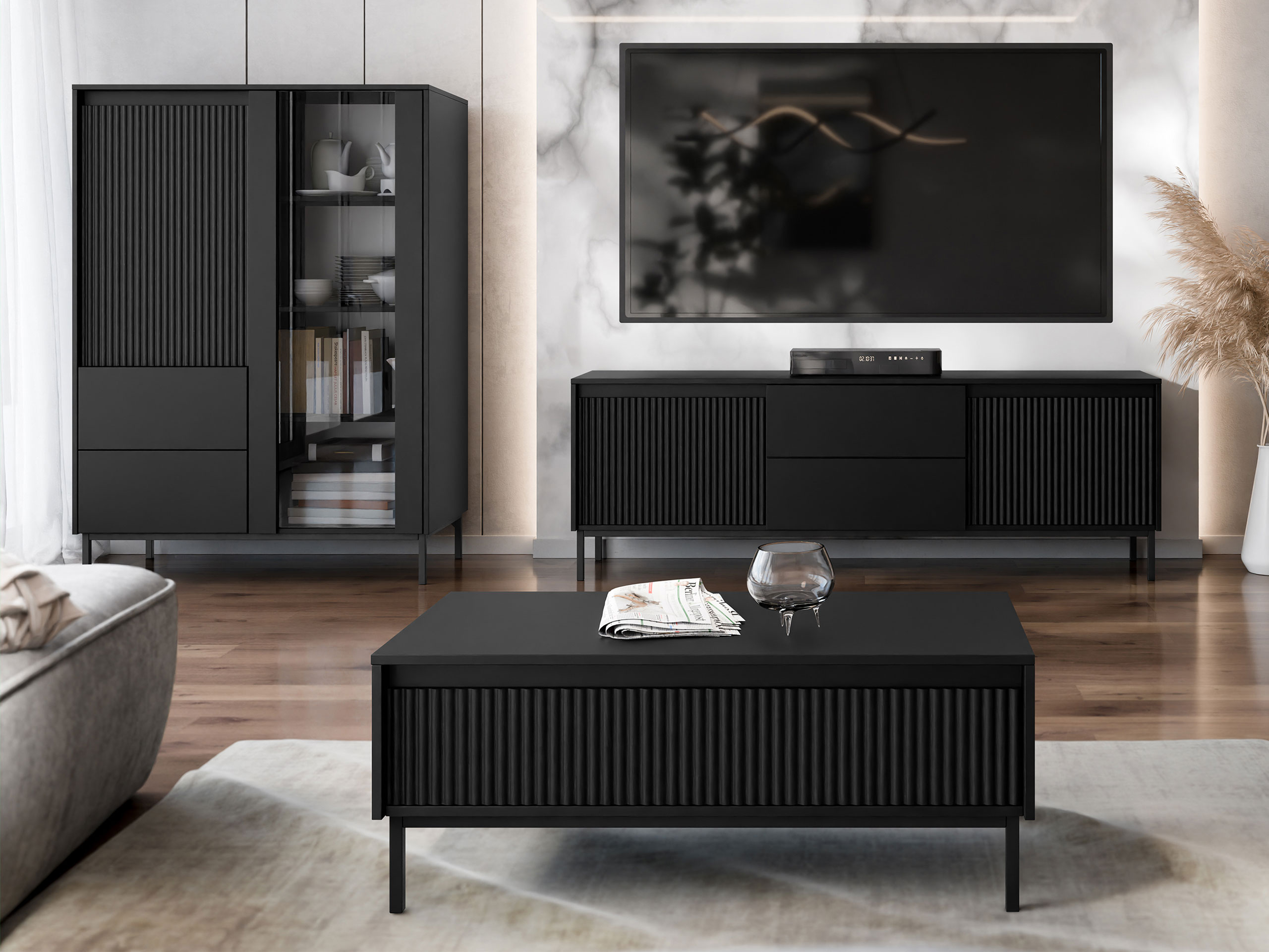 Wohnzimmer-Set Comfivo Delruva V (Schwarz)