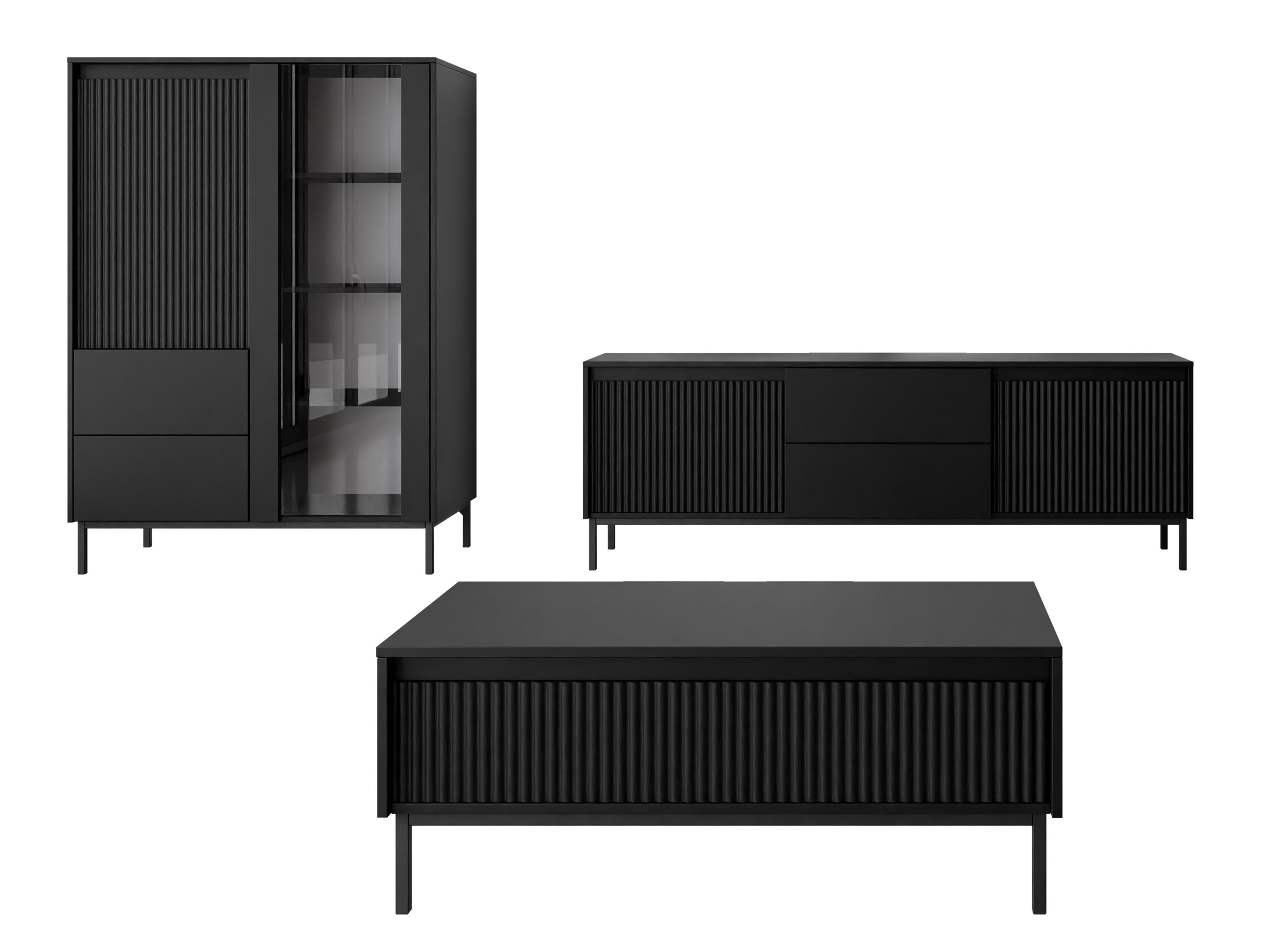 Wohnzimmer-Set Comfivo Delruva V (Schwarz)