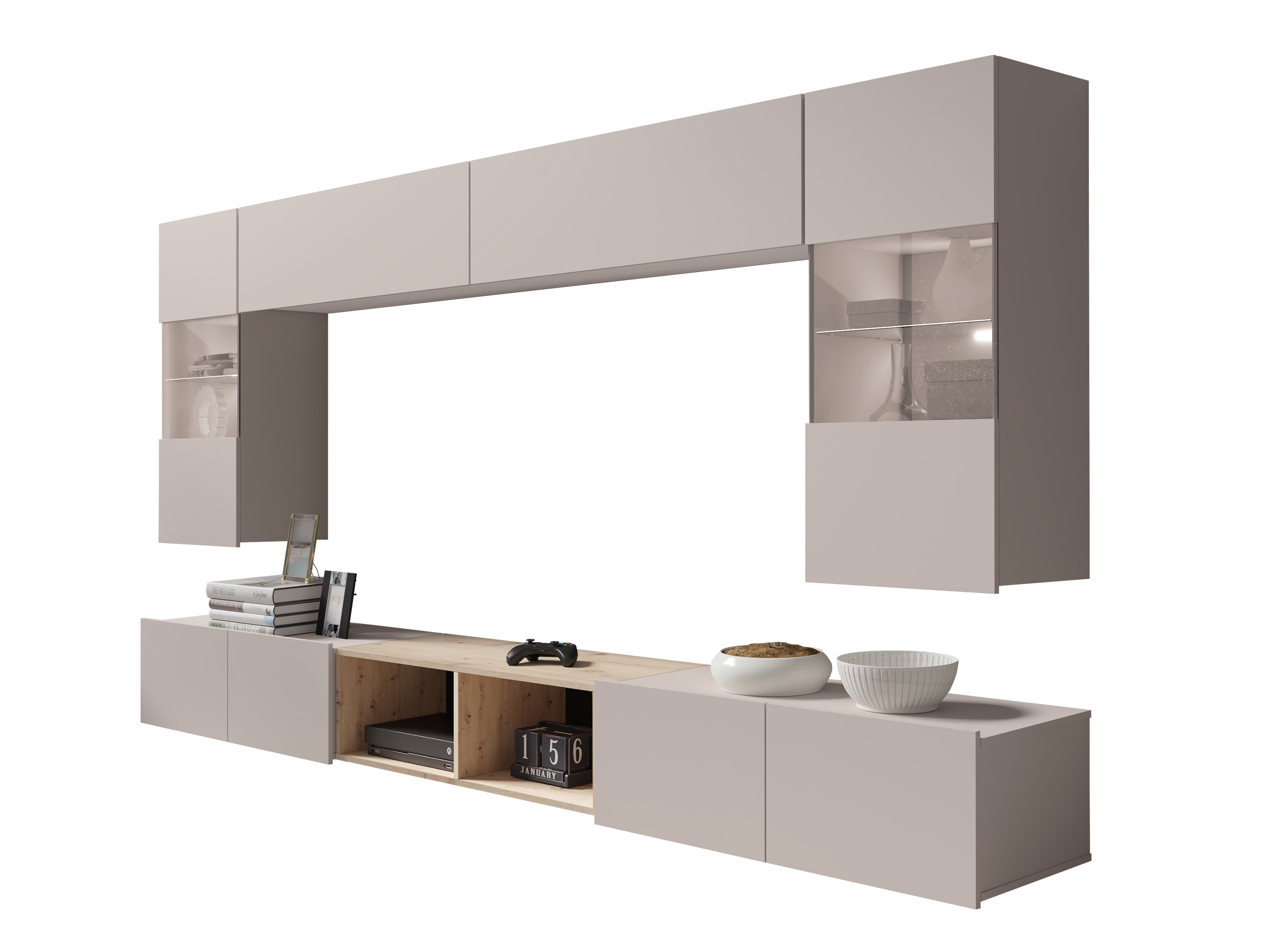 Wohnzimmer-Sets Remus XXIV (Kaschmir + Artisan Eichenholzoptik)