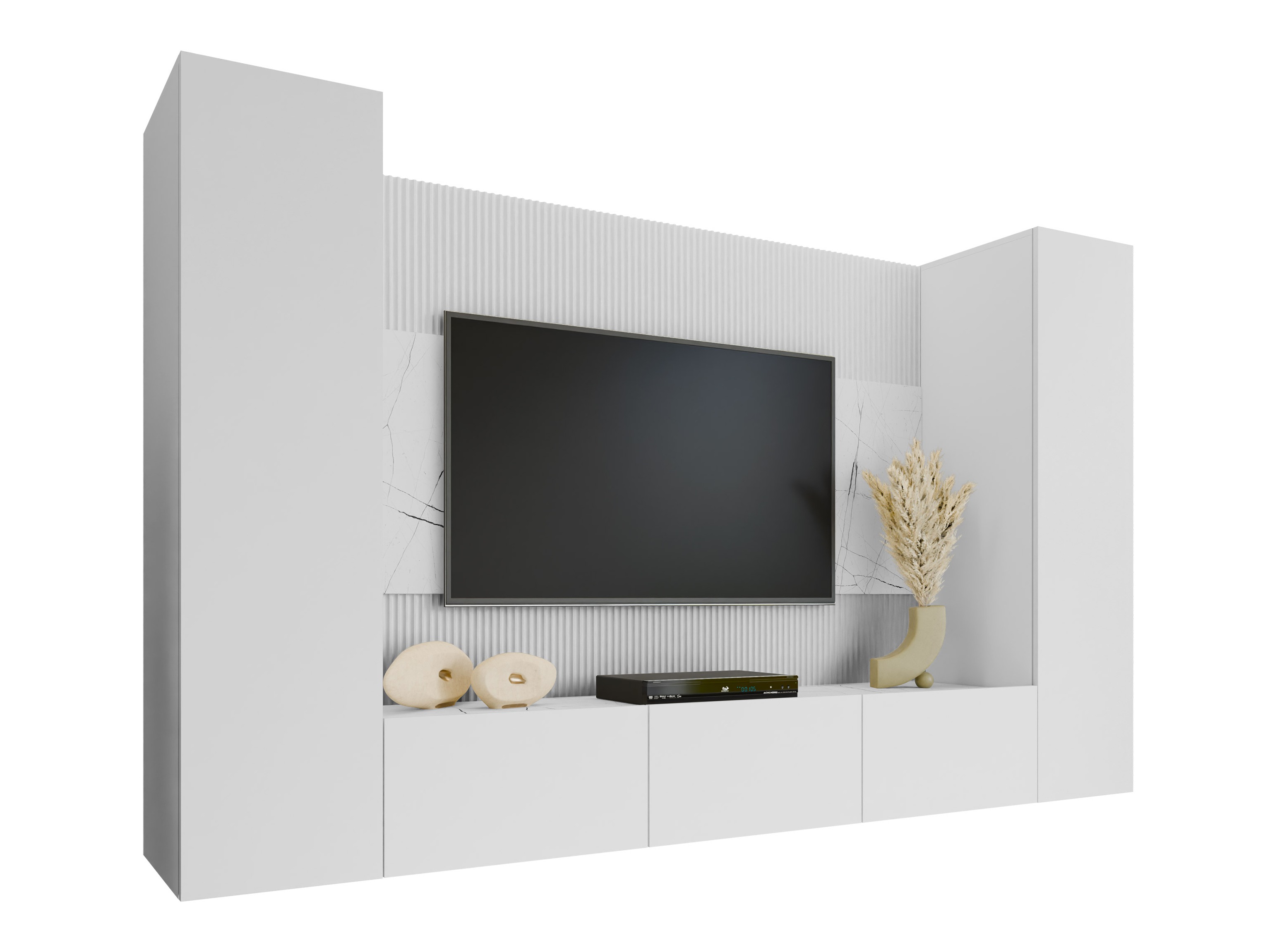 Wohnzimmer-Set Comfivo Salix V (Weiss + Weisser Marmor)