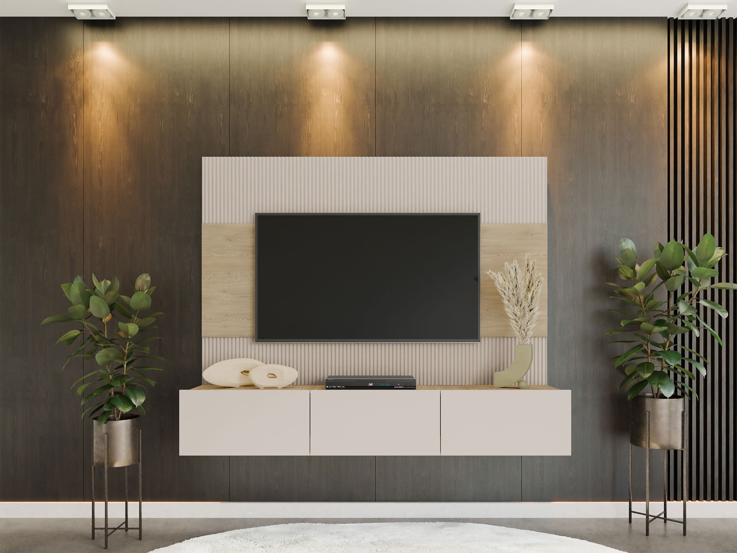 Wohnzimmer-Sets Comfivo Salix (Beige + Eichenholzoptik)