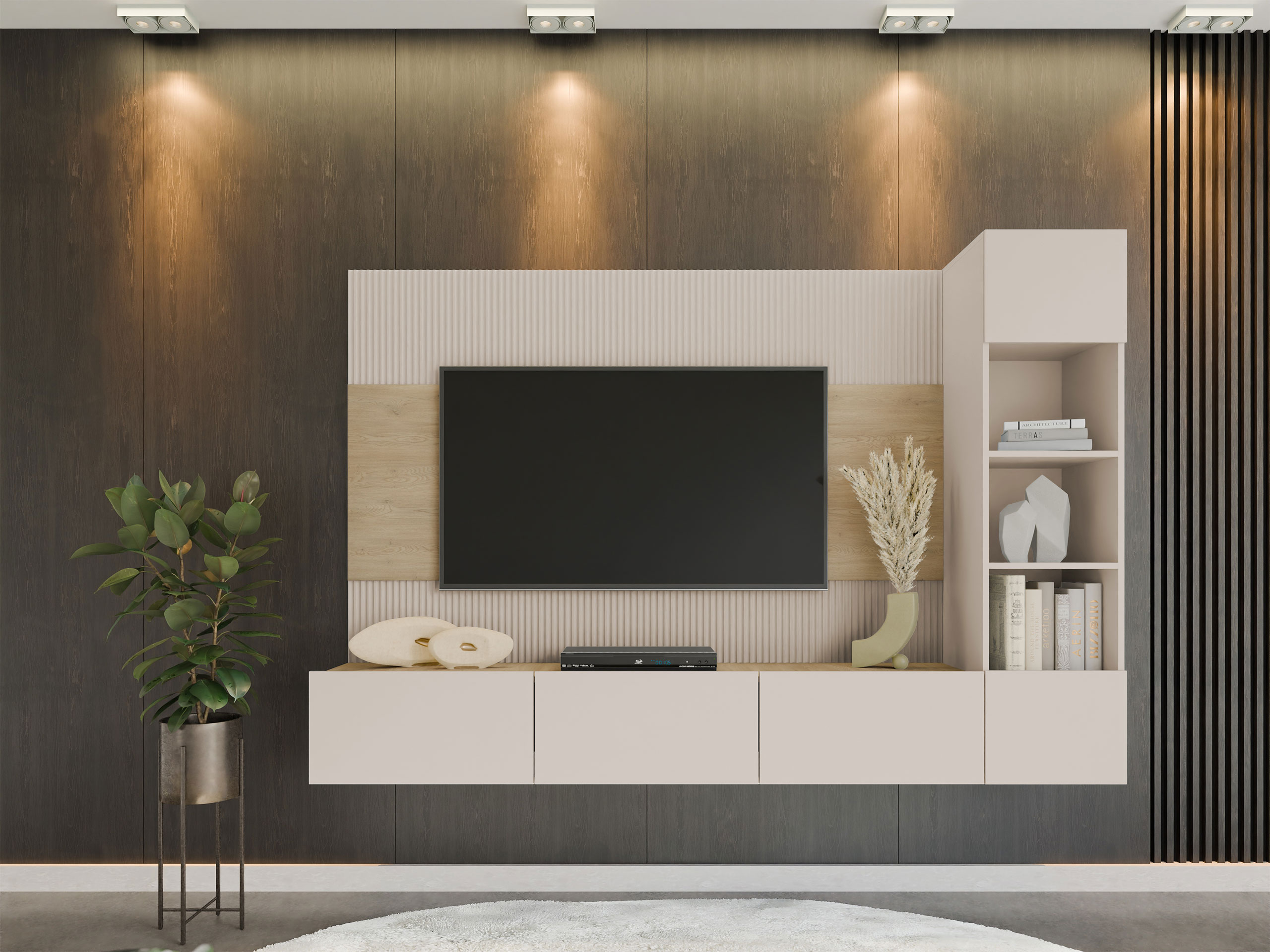 Wohnzimmer-Sets Comfivo Salix II (Beige + Eichenholzoptik)