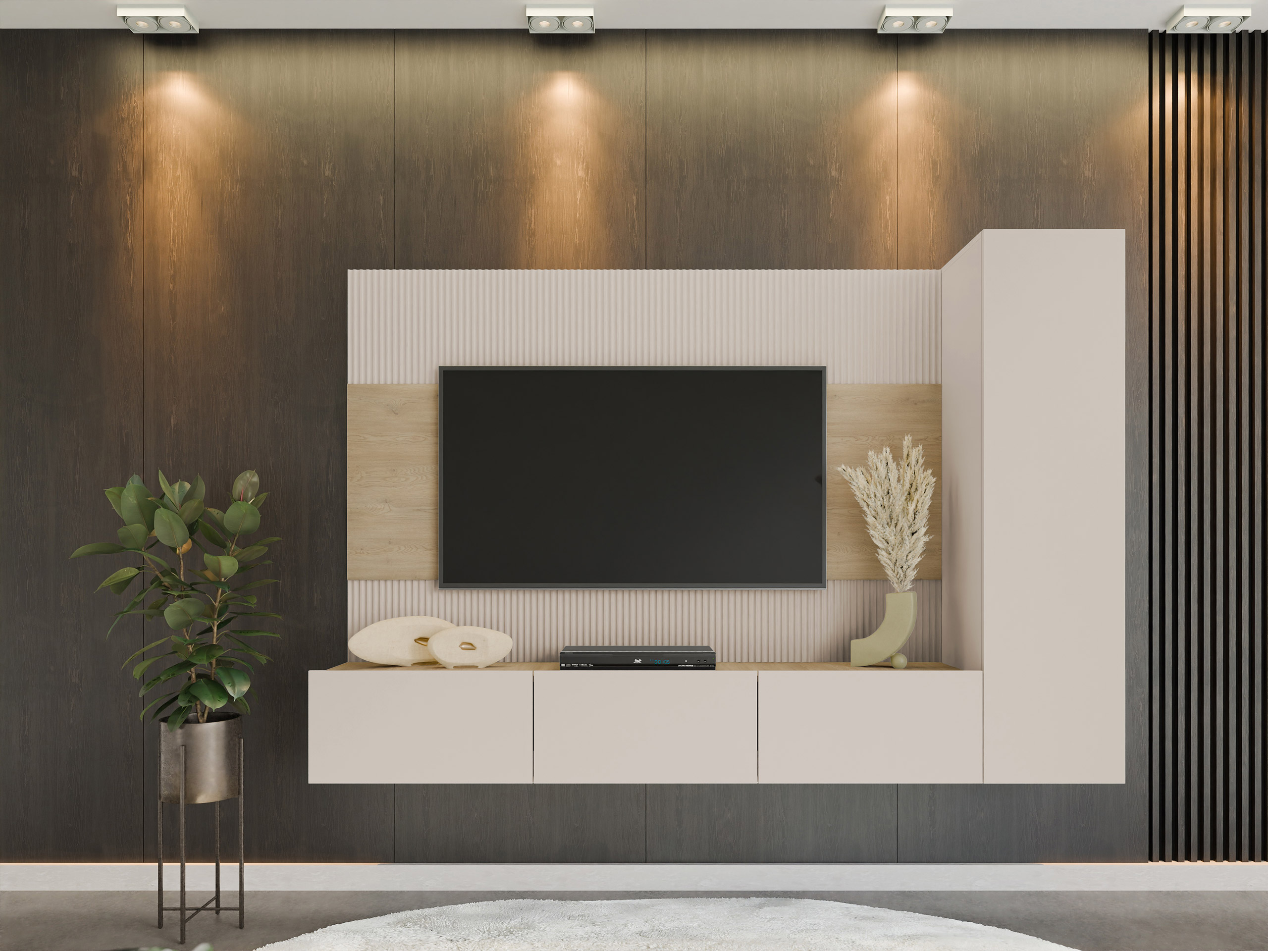 Wohnzimmer-Sets Comfivo Salix VI (Beige + Cremona-Eiche)
