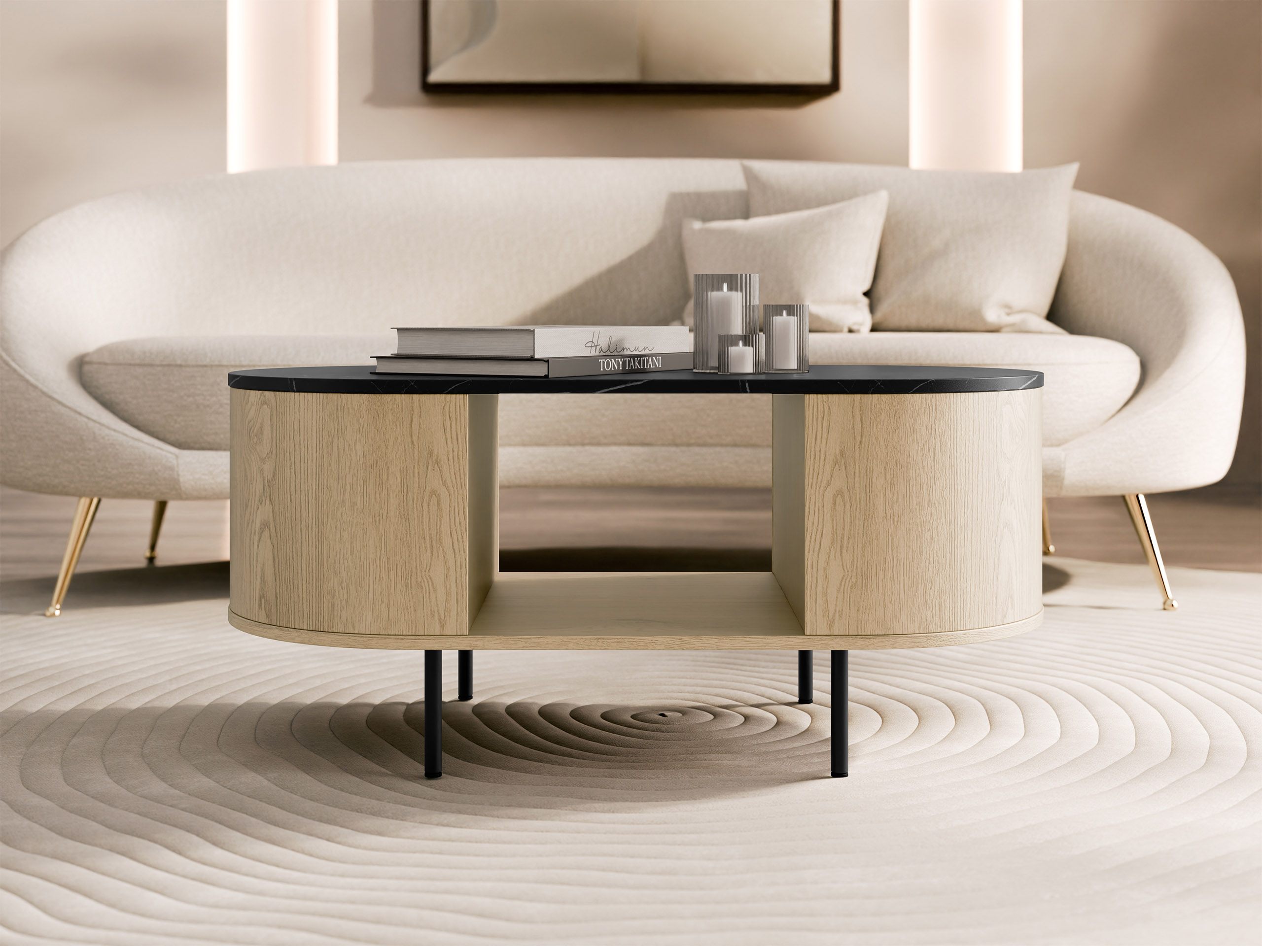 Couchtisch Comfivo Livtena (Schwarzer Marmor + Schwarz)