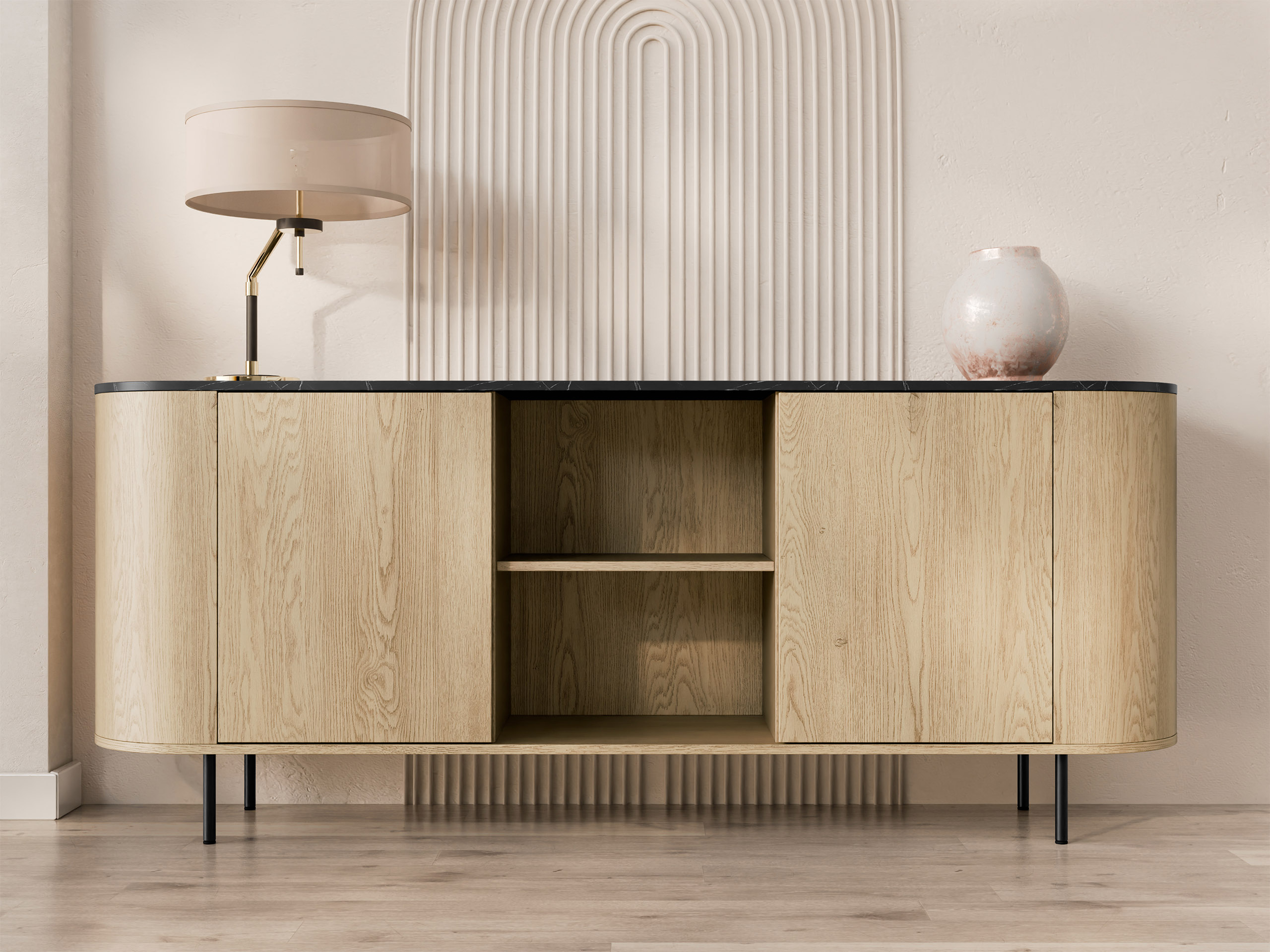 Sideboard Comfivo Livtena I (Schwarzer Marmor + Schwarz)