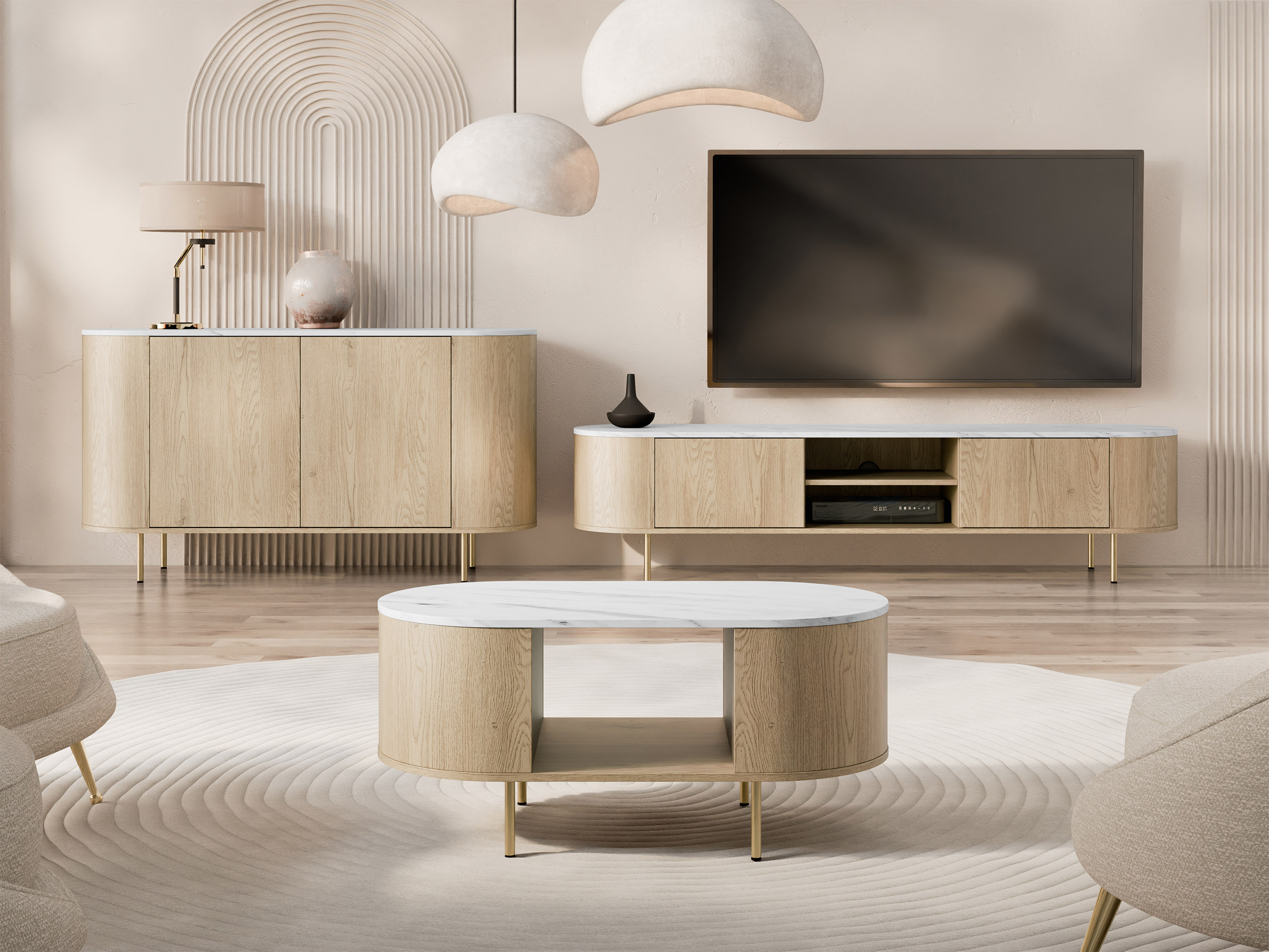 Wohnzimmer-Sets Comfivo Livtena (Weisser Marmor + Gold)