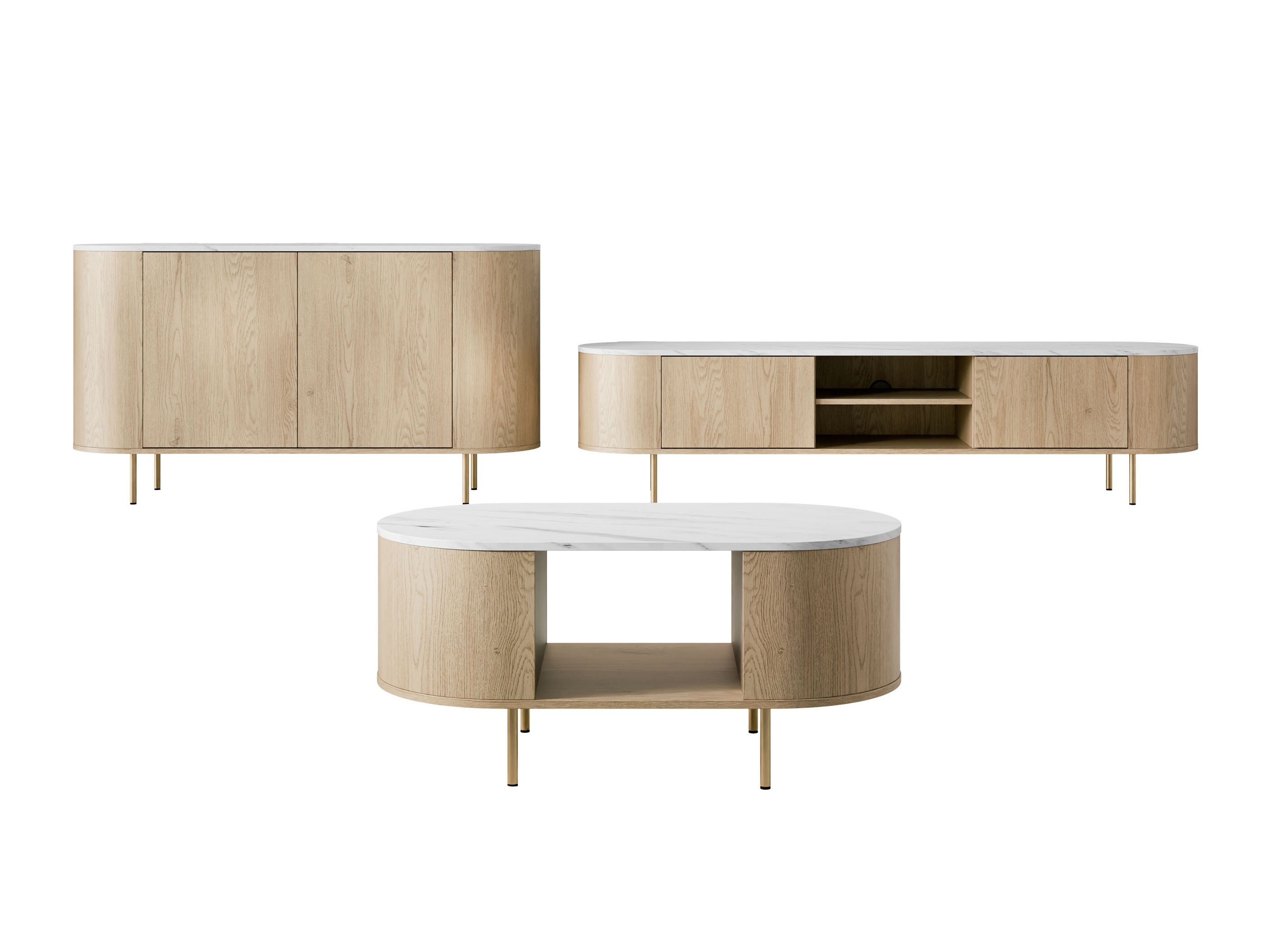 Wohnzimmer-Sets Comfivo Livtena (Weisser Marmor + Gold)