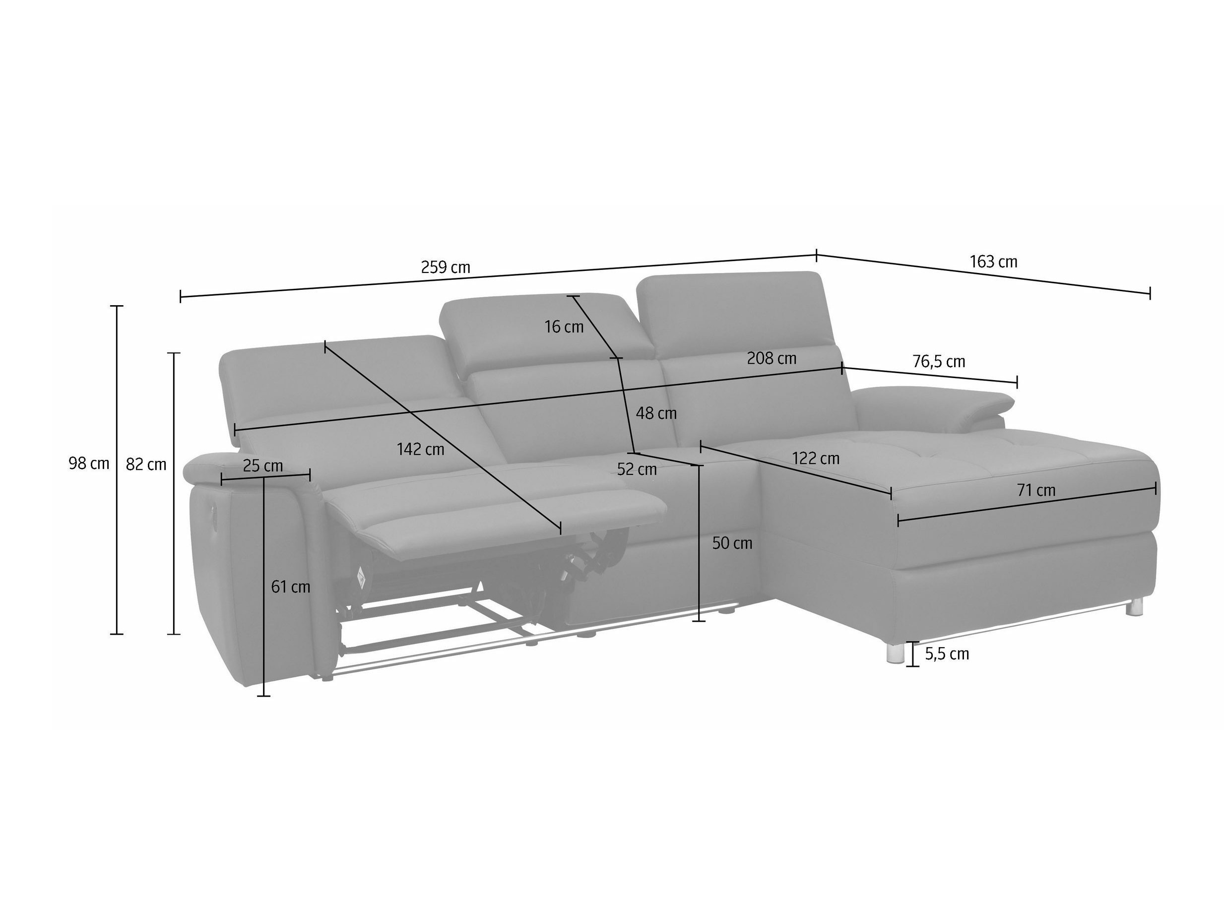 Ecksofa Liegesessel Denton 1489 (Grau)