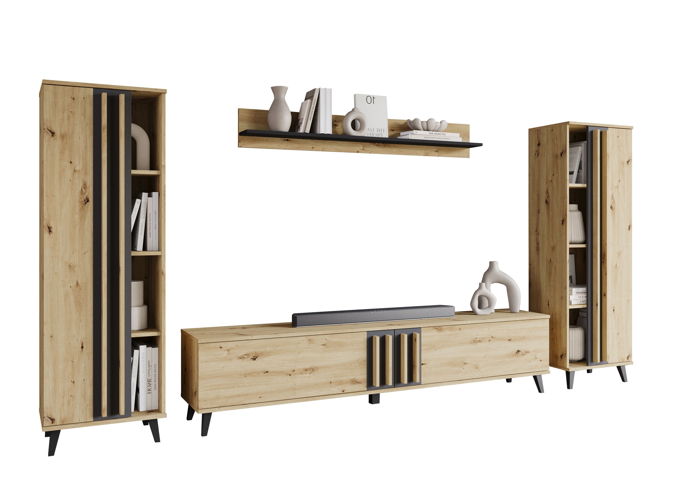 Wohnzimmer-Sets Facetor (Artisan Eichenholzoptik + Graphit)