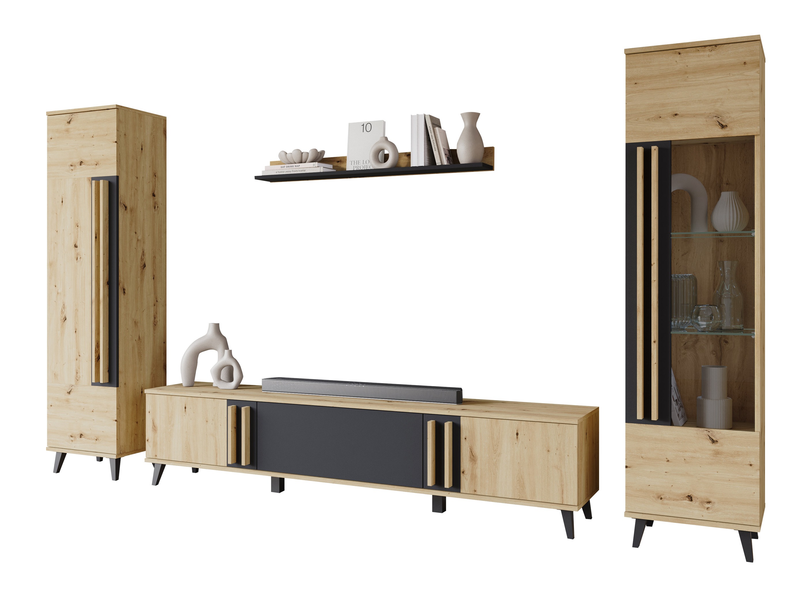 Wohnzimmer-Set Facetor II (Artisan-Eiche + Graphit)