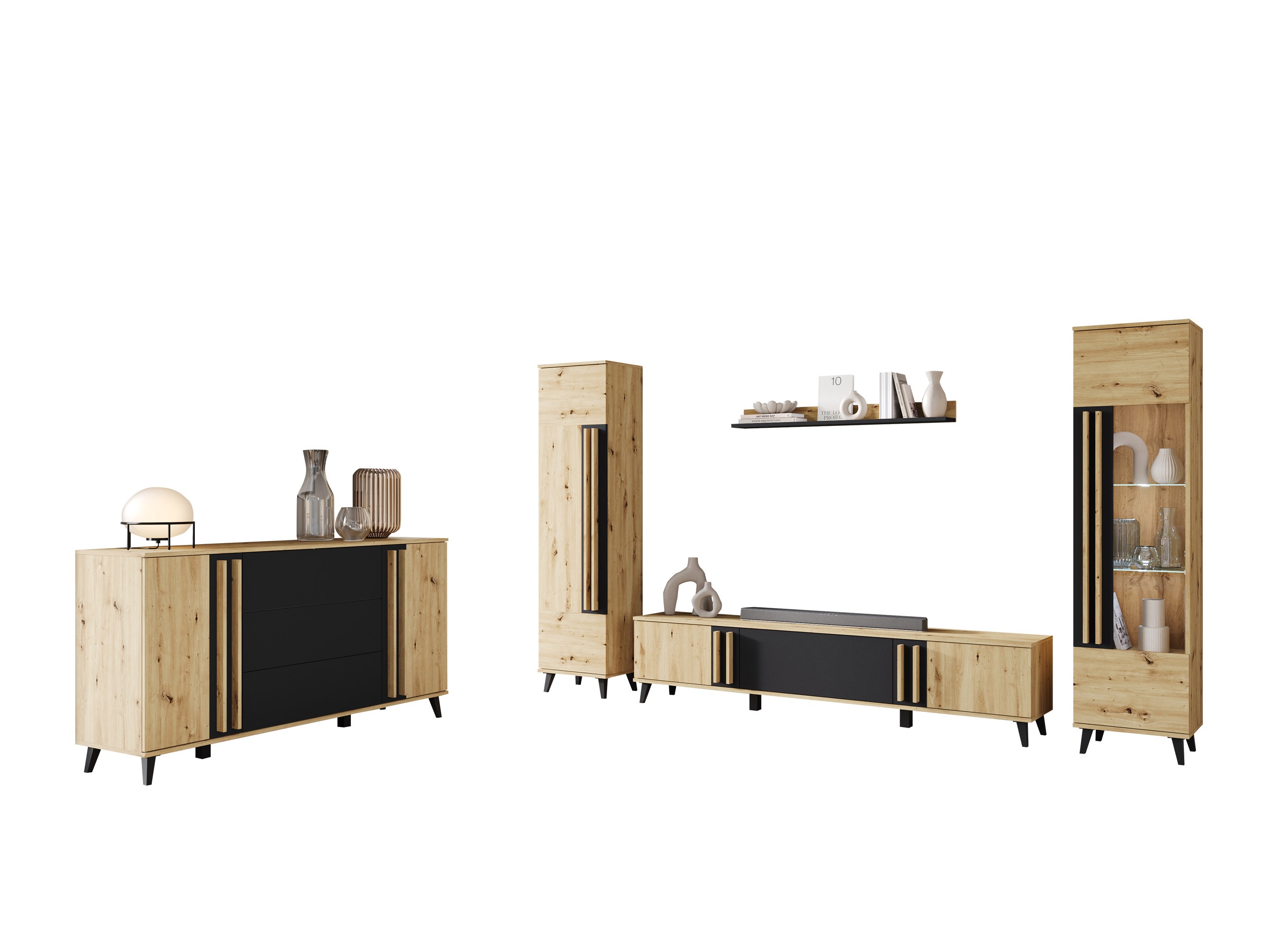 Wohnzimmer-Set Facetor IV (Artisan-Eiche + Graphit)