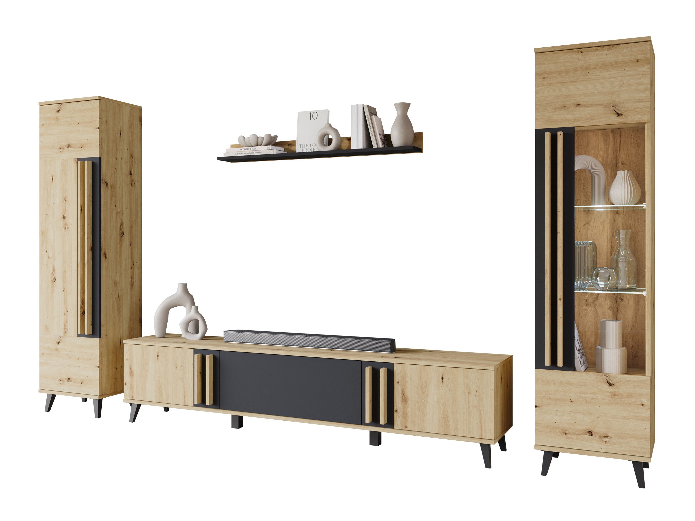 Wohnzimmer-Sets Facetor II (Artisan Eichenholzoptik + Graphit)