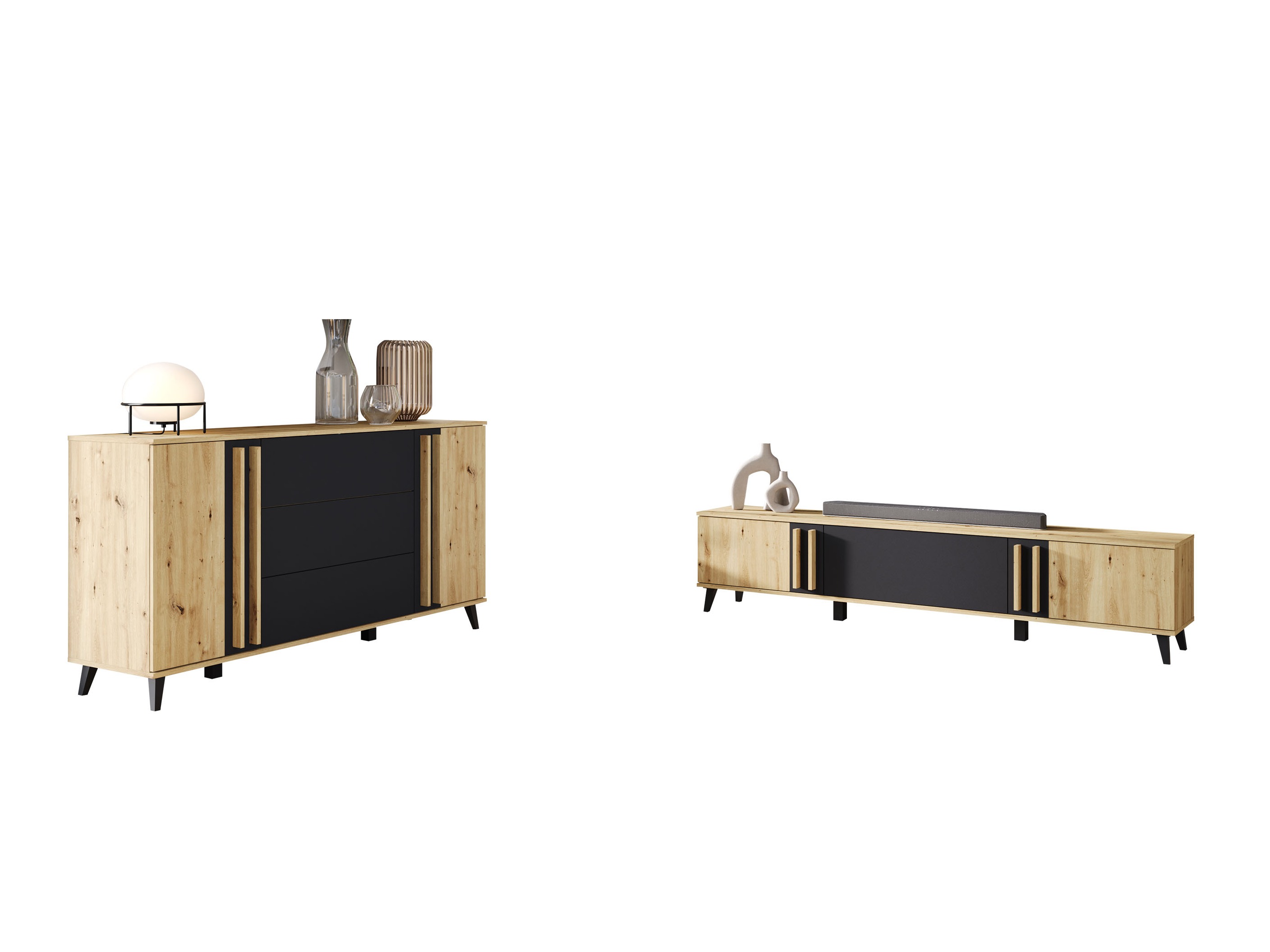 Wohnzimmer-Sets Facetor III (Artisan Eichenholzoptik + Graphit)