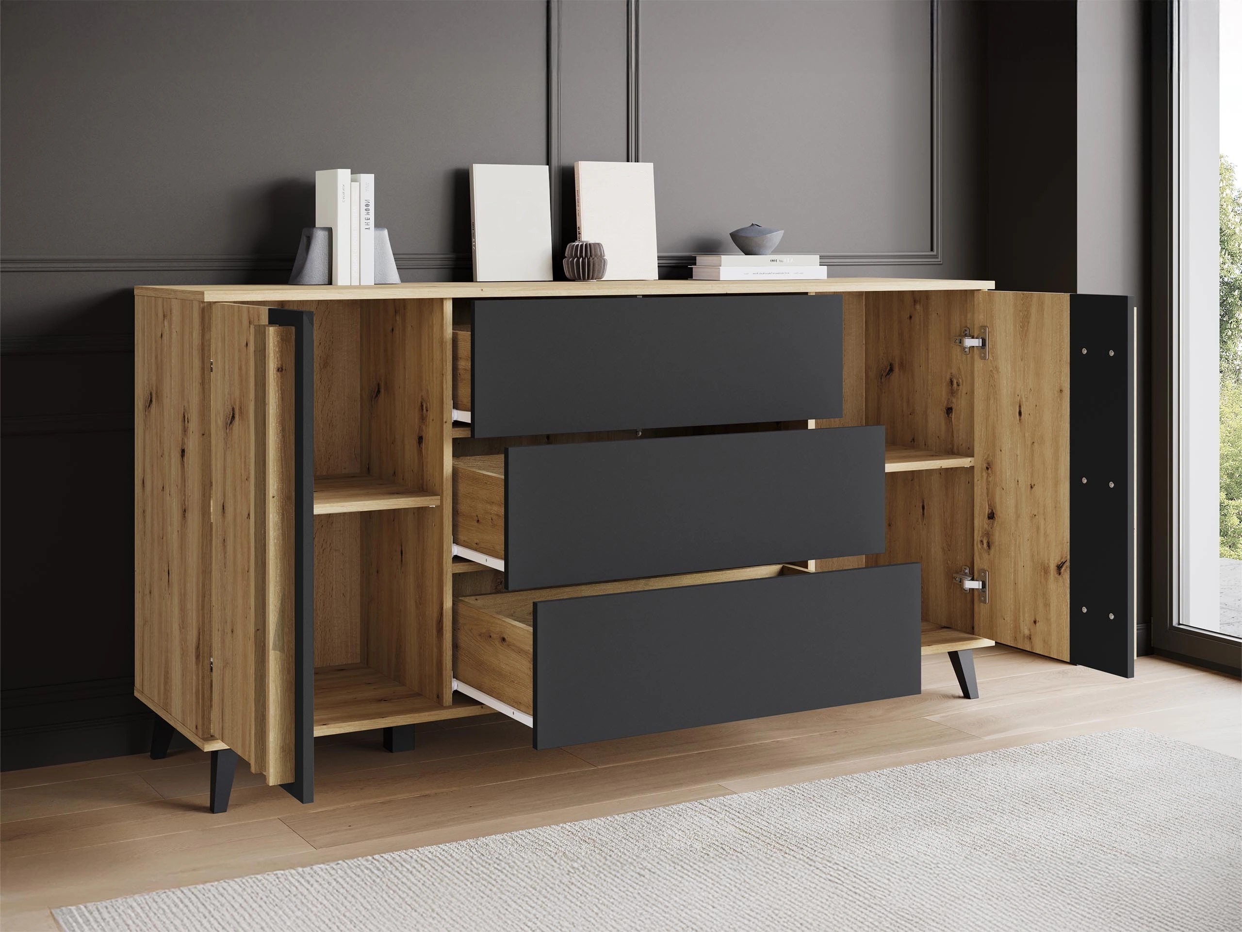 Wohnzimmer-Sets Facetor III (Artisan Eichenholzoptik + Graphit)