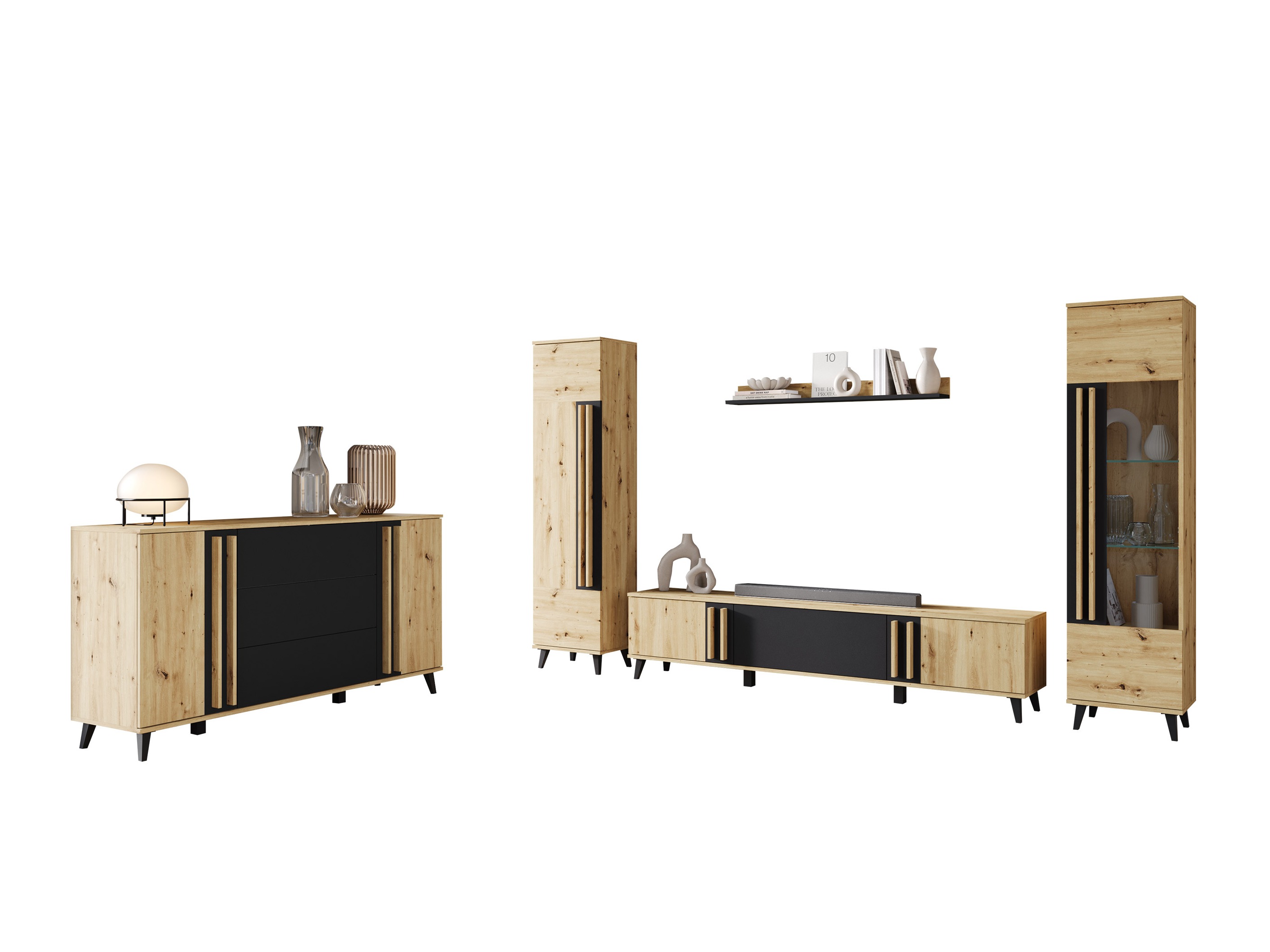 Wohnzimmer-Sets Facetor IV (Artisan Eichenholzoptik + Graphit)