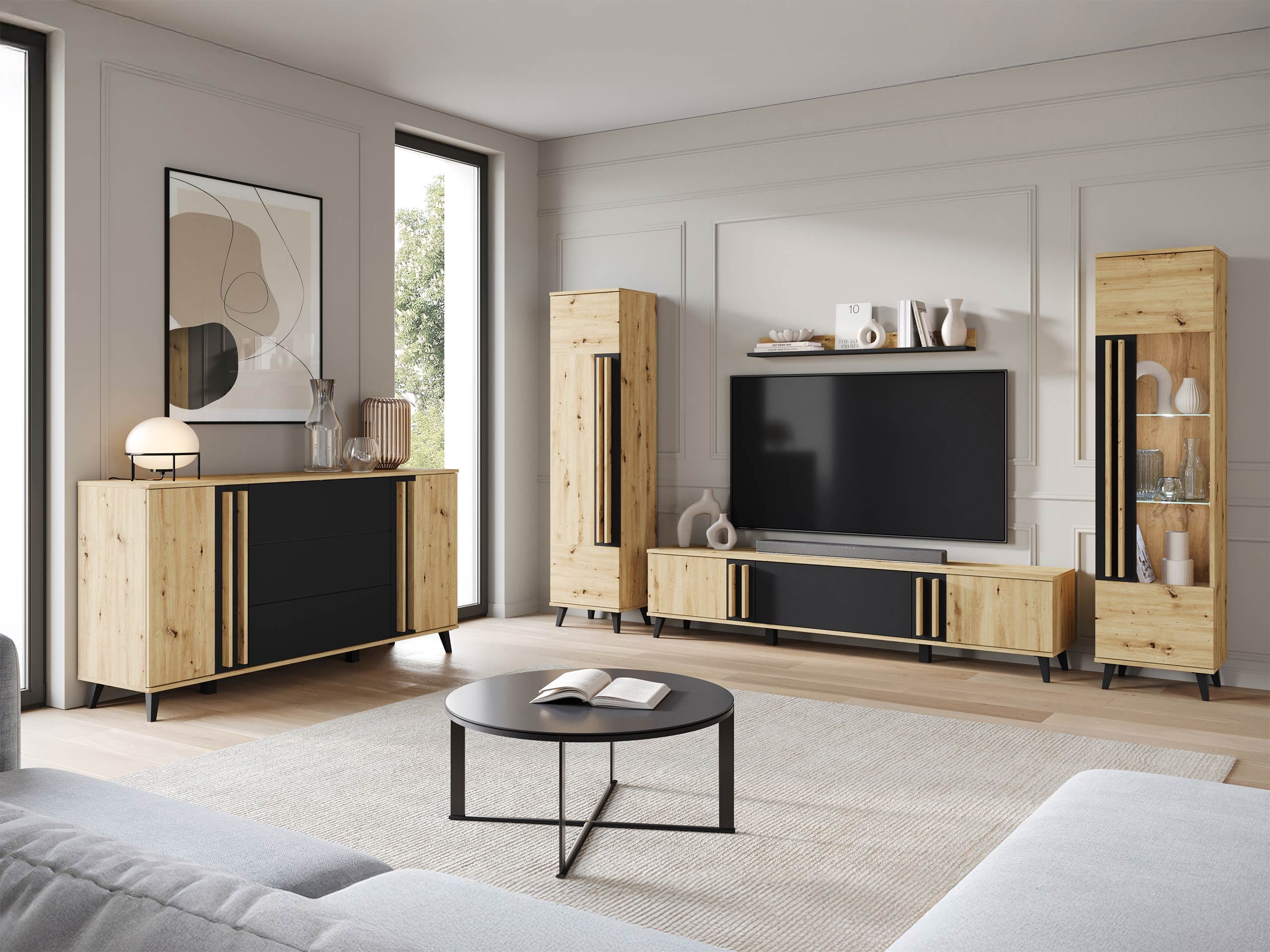 Wohnzimmer-Sets Facetor IV (Artisan Eichenholzoptik + Graphit)