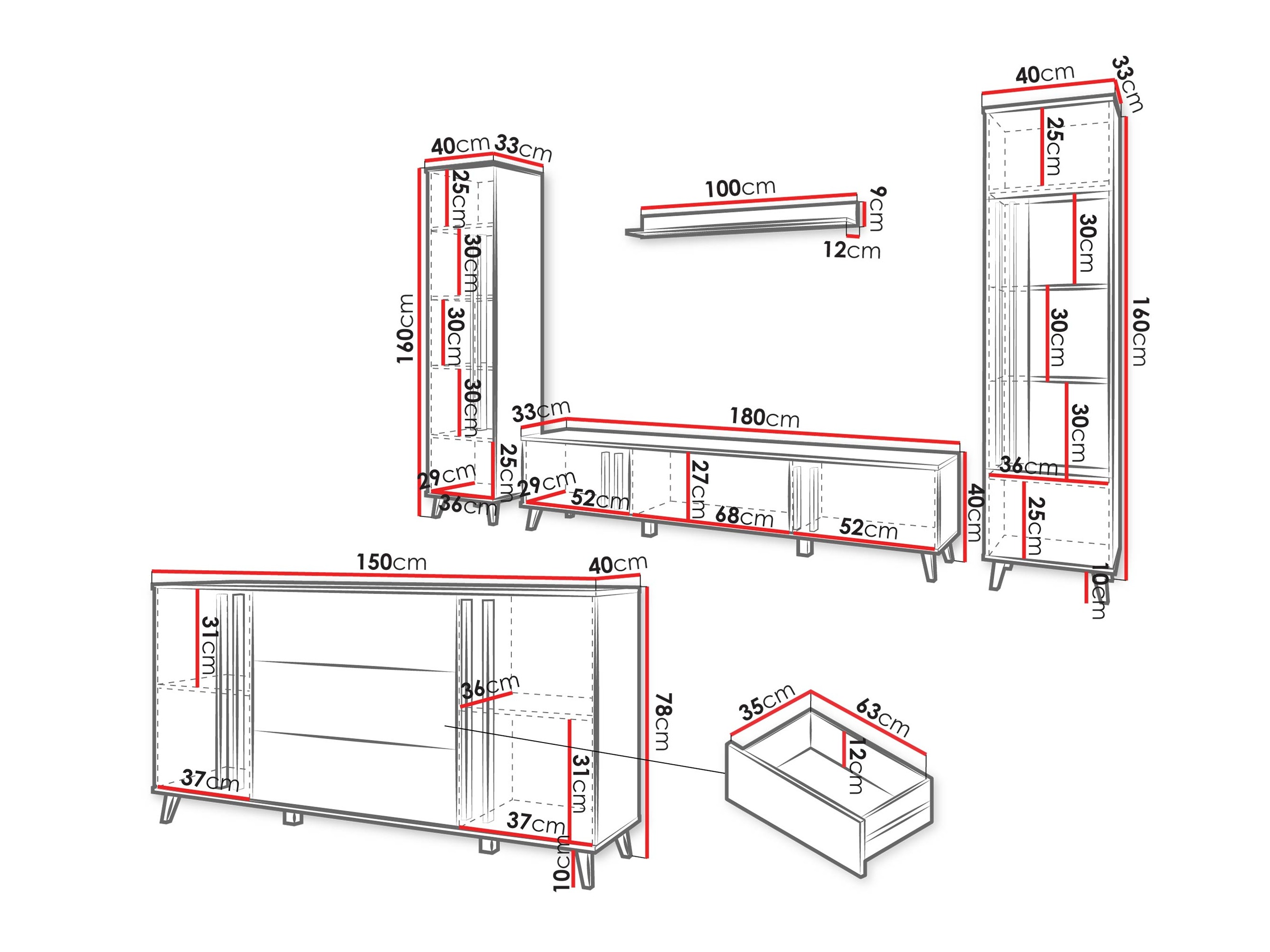Wohnzimmer-Sets Facetor IV (Graphit)