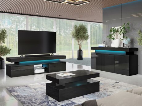 Wohnzimmer-Sets Monfero 105 (Schwarz + Schwarz glänzend)