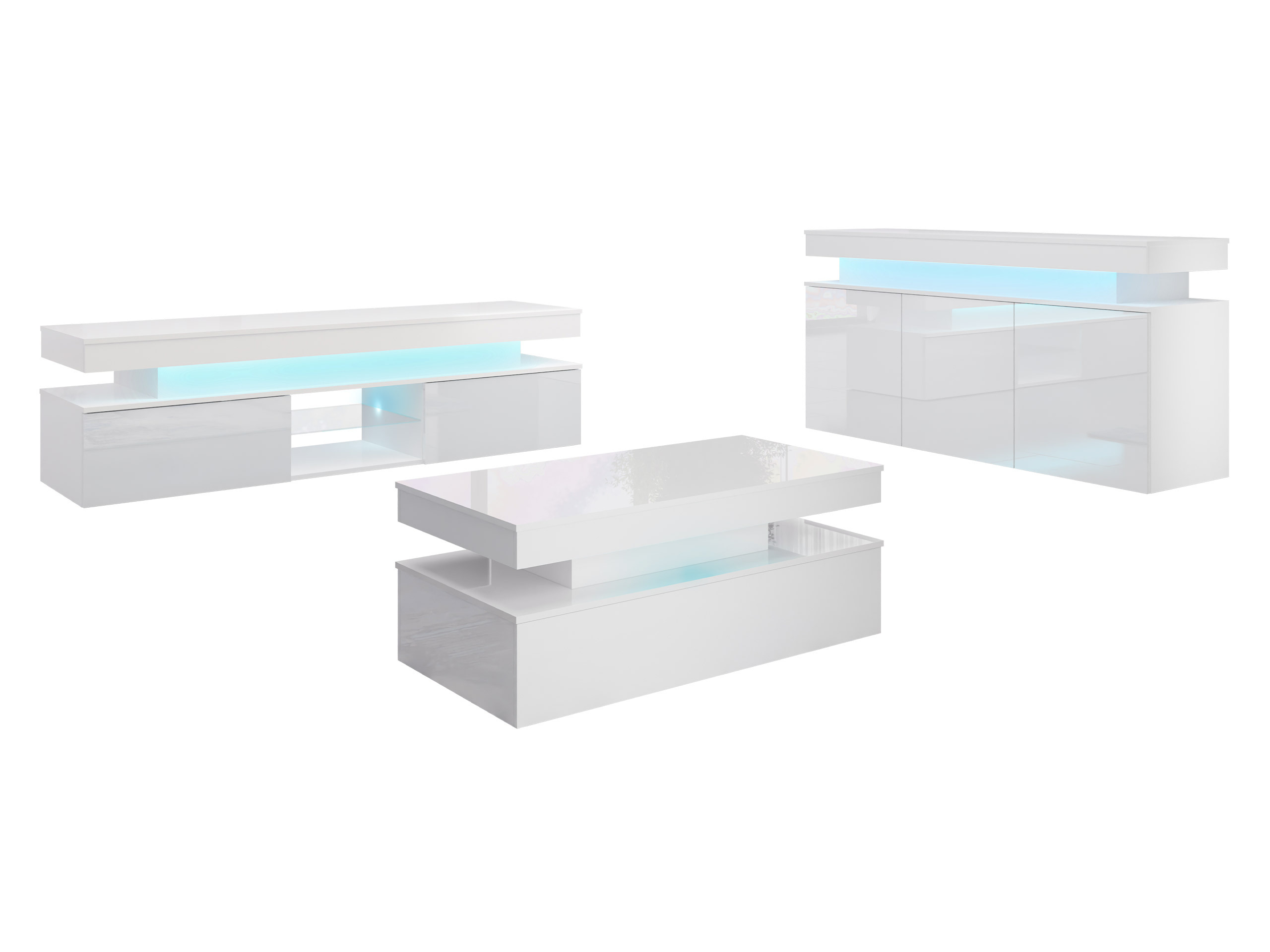 Wohnzimmer-Sets Monfero (Weiss + Weiss glänzend)