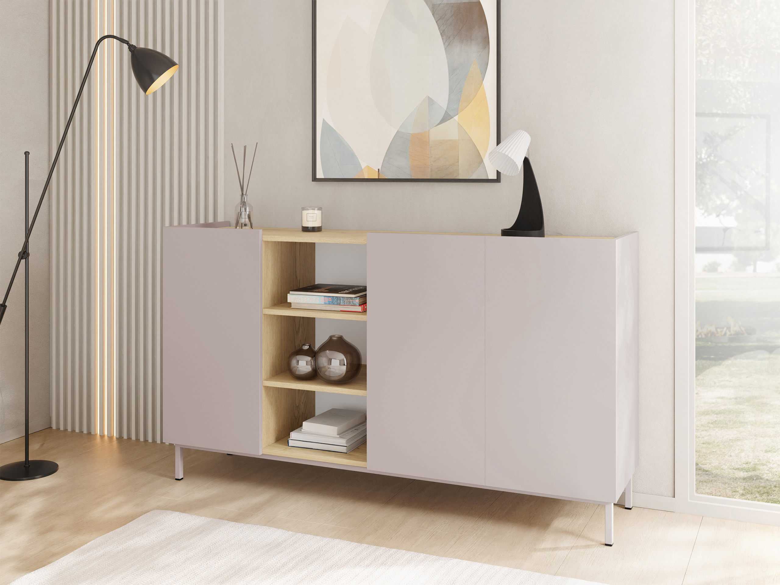 Sideboard Veldome 100 (Kaschmir + Eichenholzoptik)