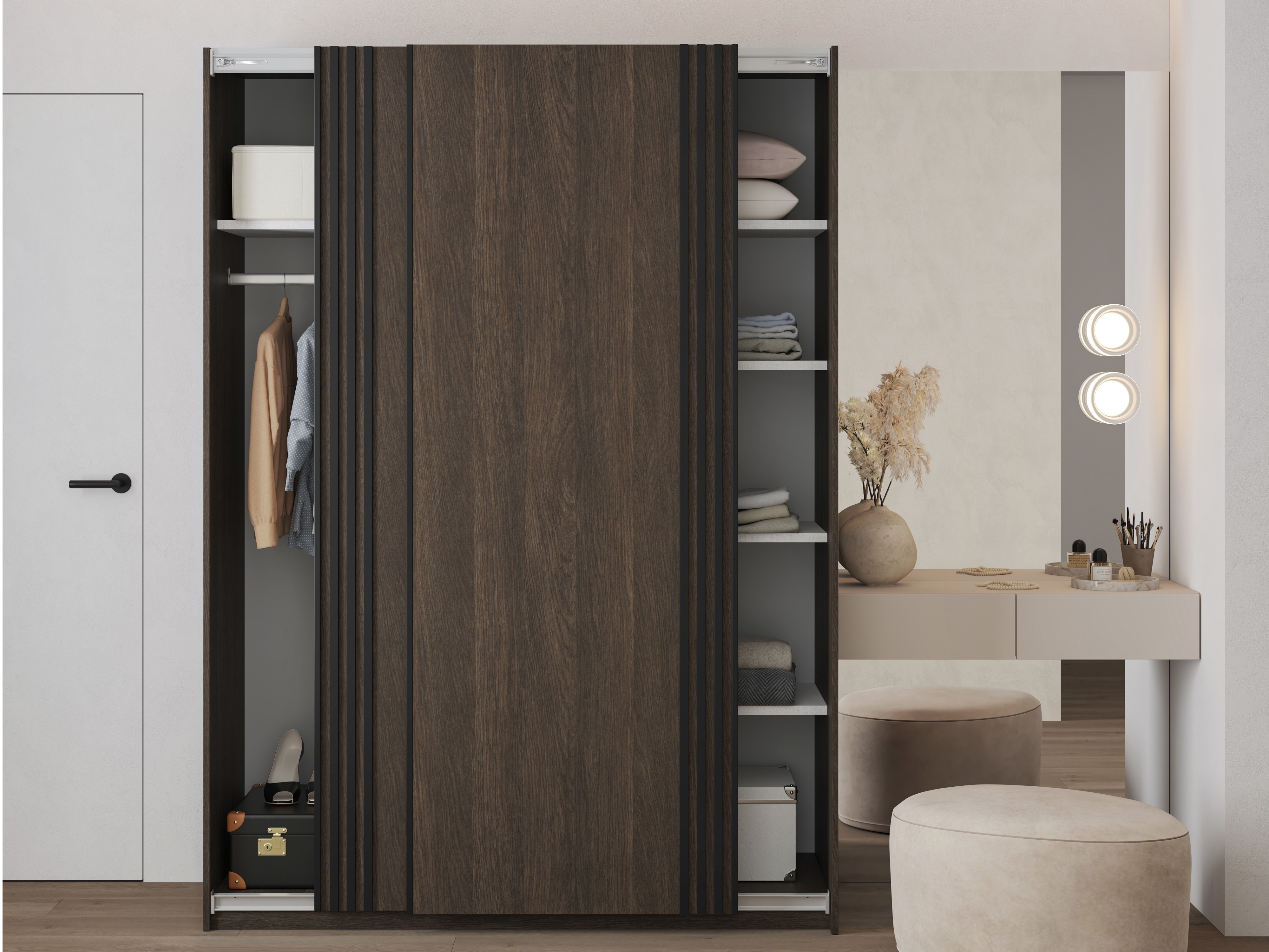 Kleiderschrank Austin 371 (Eichenholzoptik dunkel + Schwarz)