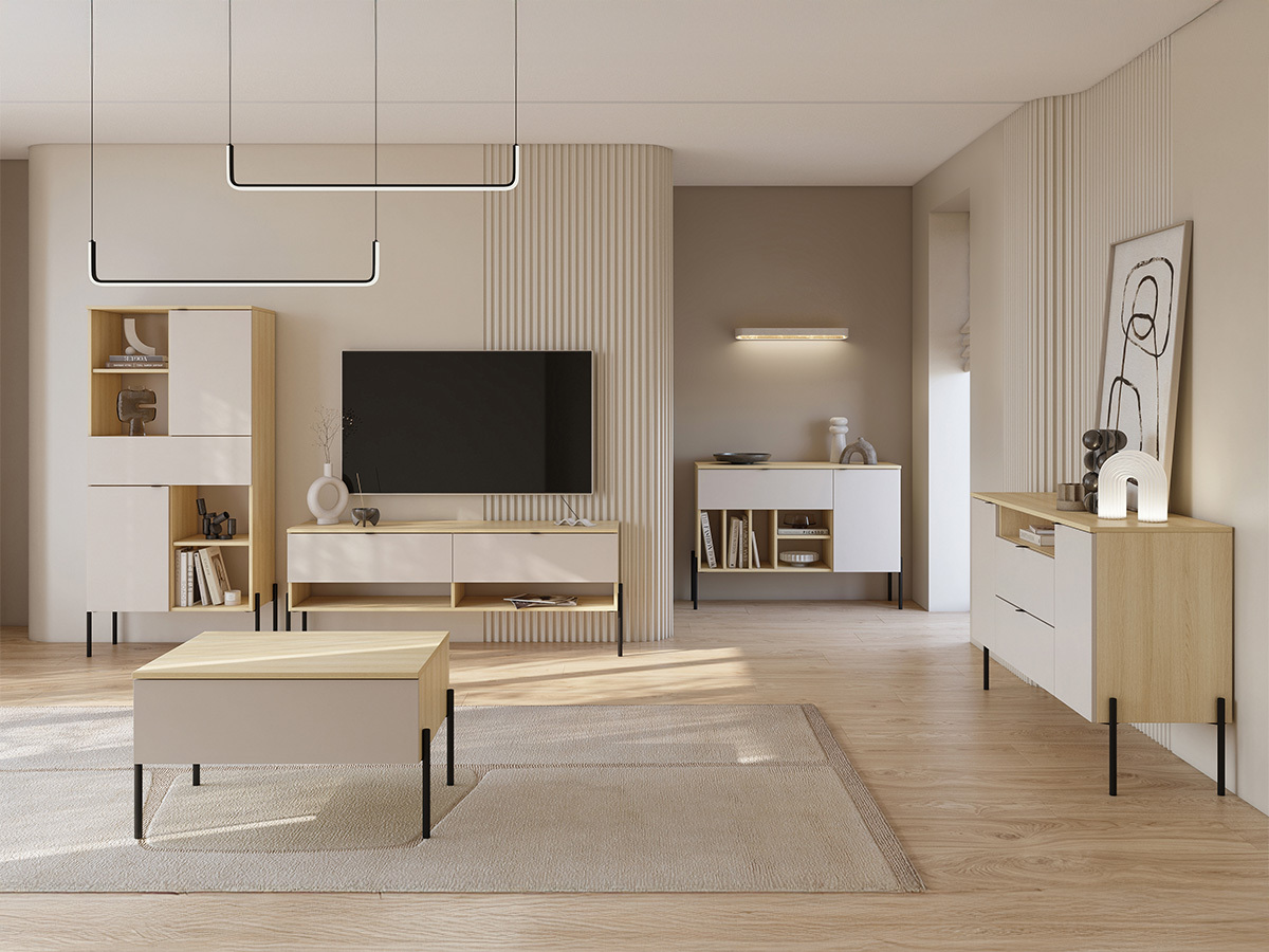 Wohnzimmer-Set Levtenu 118 (Eiche + Kaschmir)