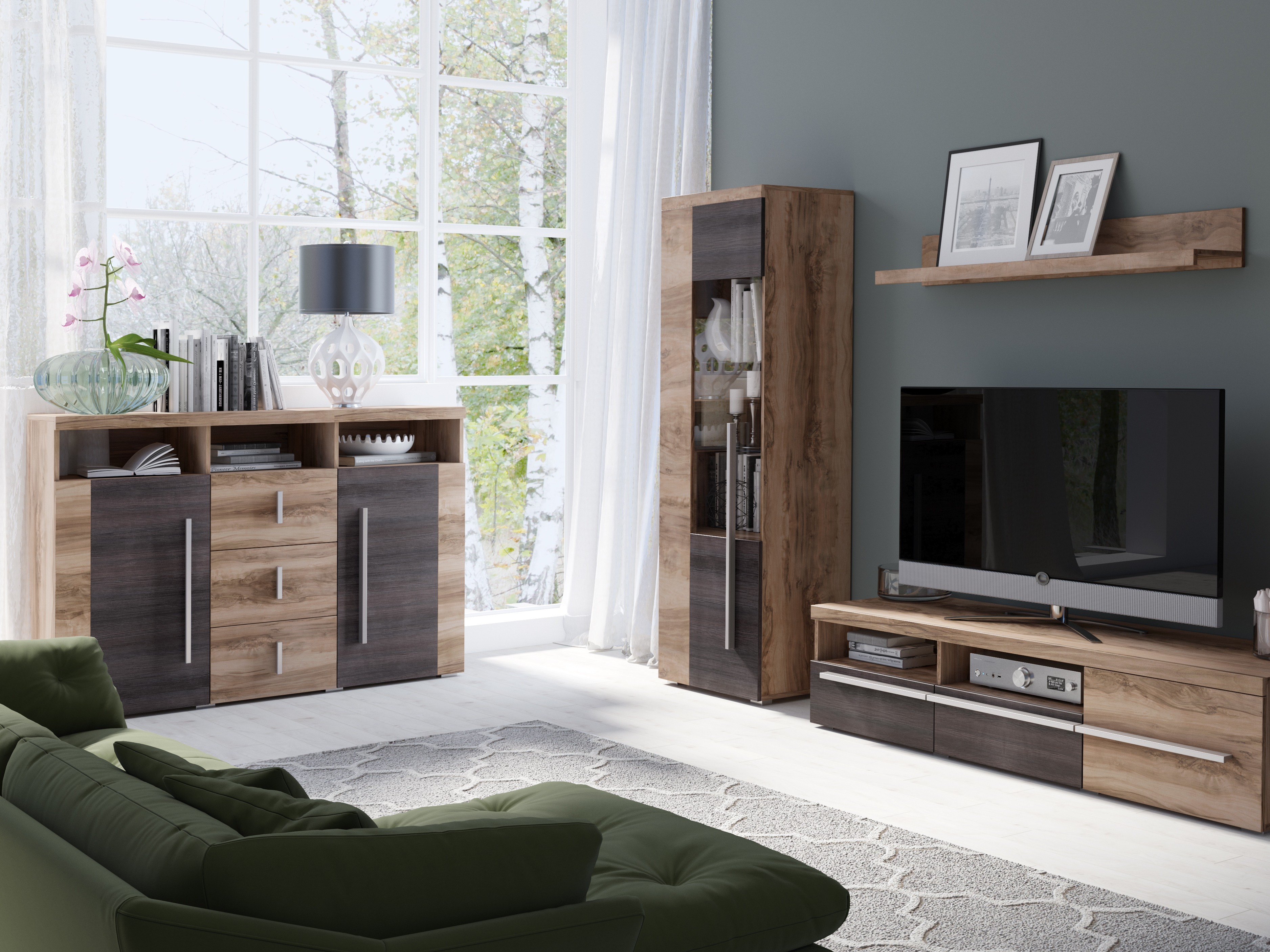 Kommode Sorciro 100 (Nussholzoptik + Eiche dunkel)
