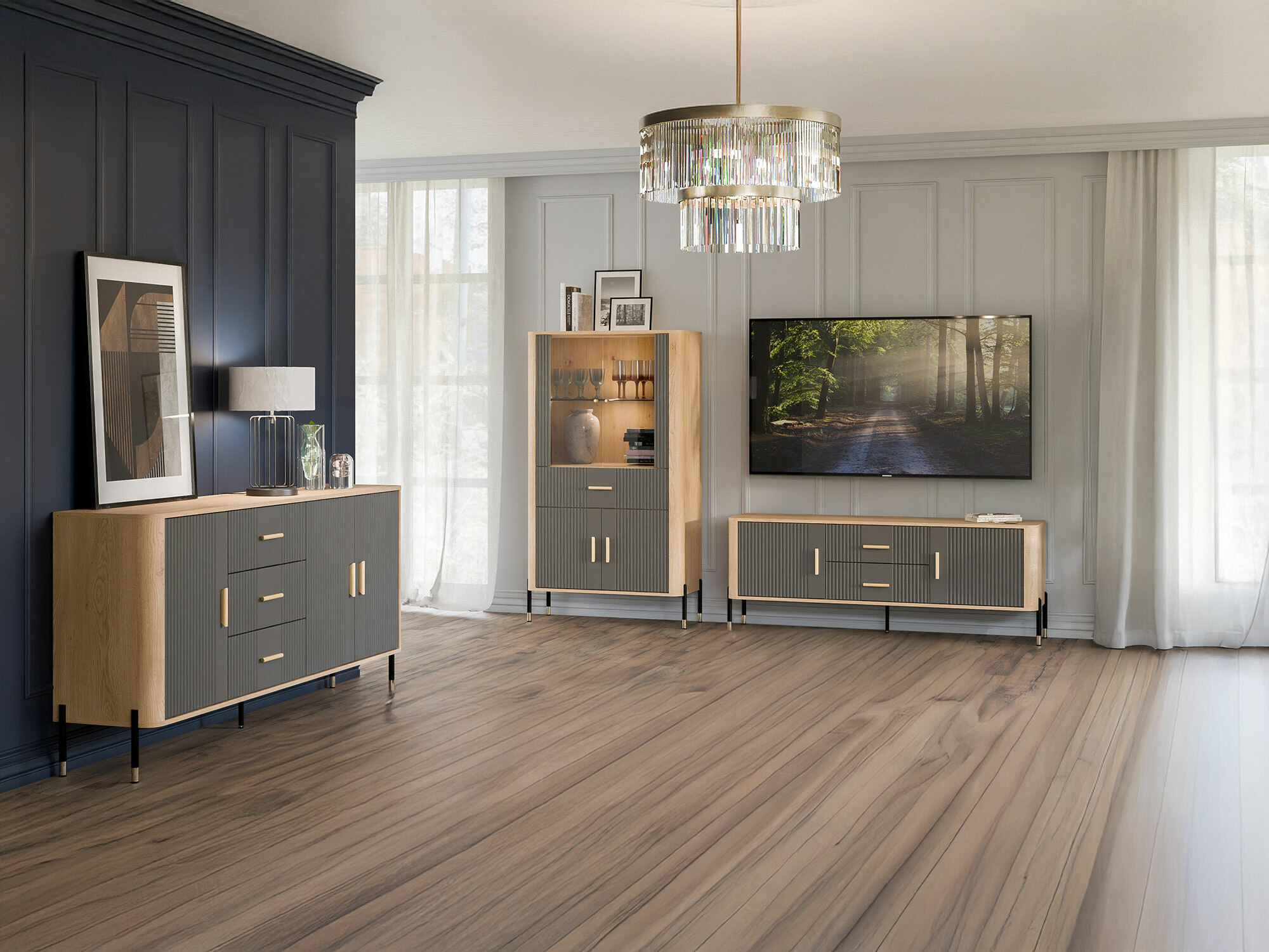 Wohnzimmer-Set Flosora 147 (Grau)
