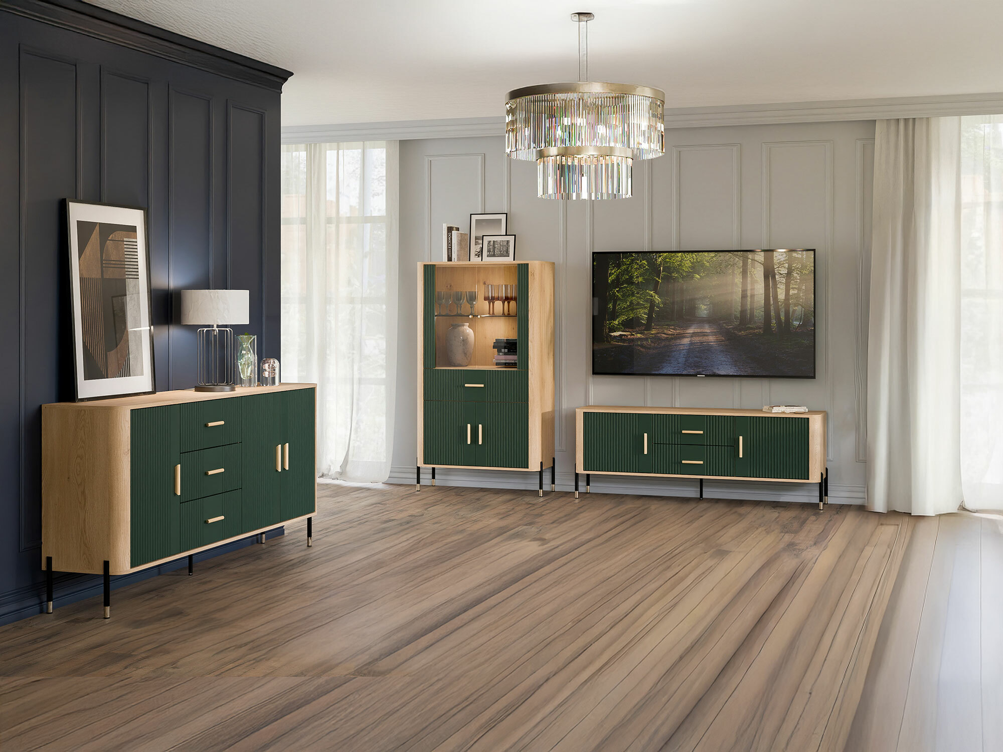 Wohnzimmer-Set Flosora 147 (Grün)