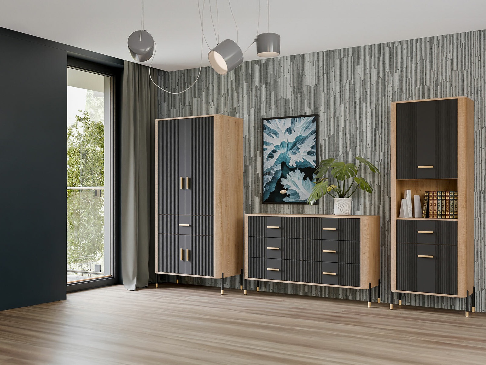 Wohnzimmer-Set Flosora 149 (Anthrazit)