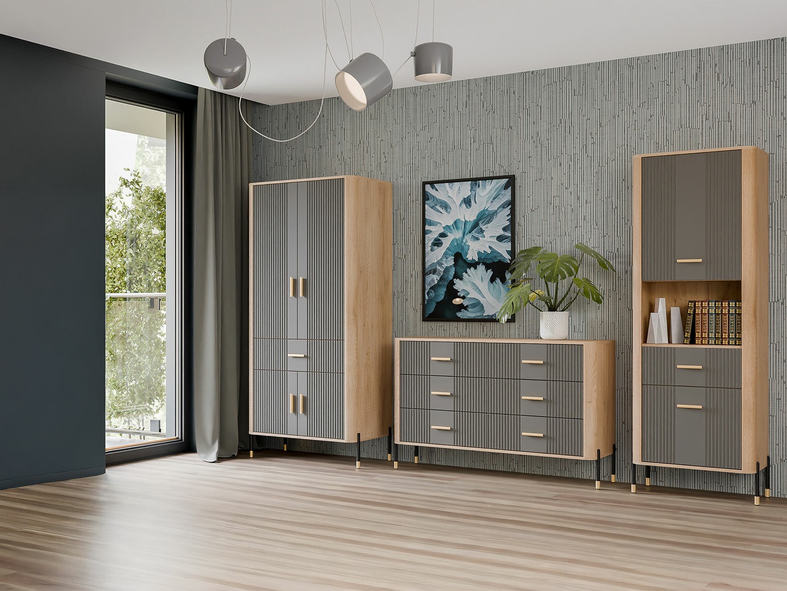 Wohnzimmer-Set Flosora 149 (Grau)