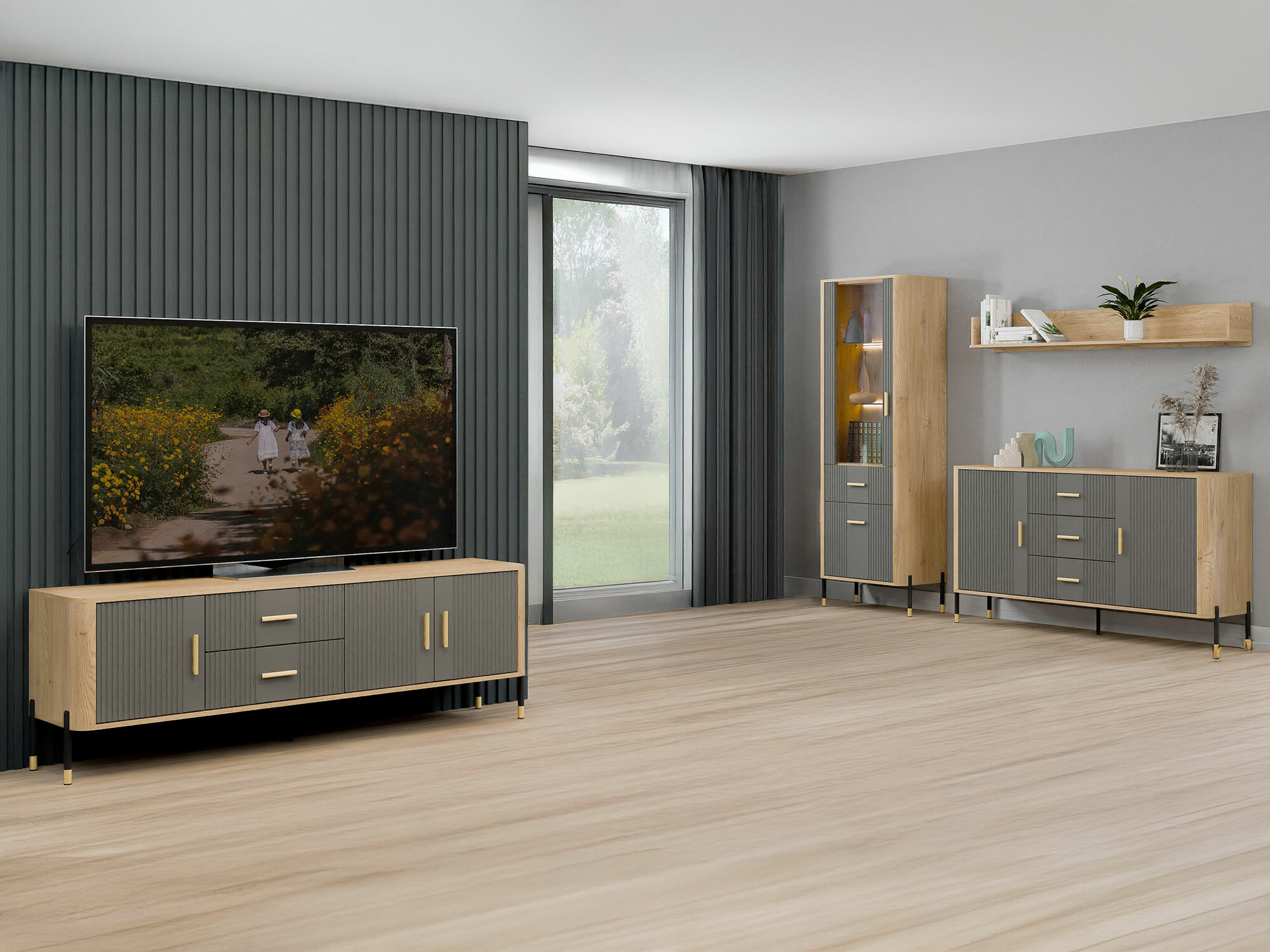 Wohnzimmer-Sets Flosora 148 (Grau)