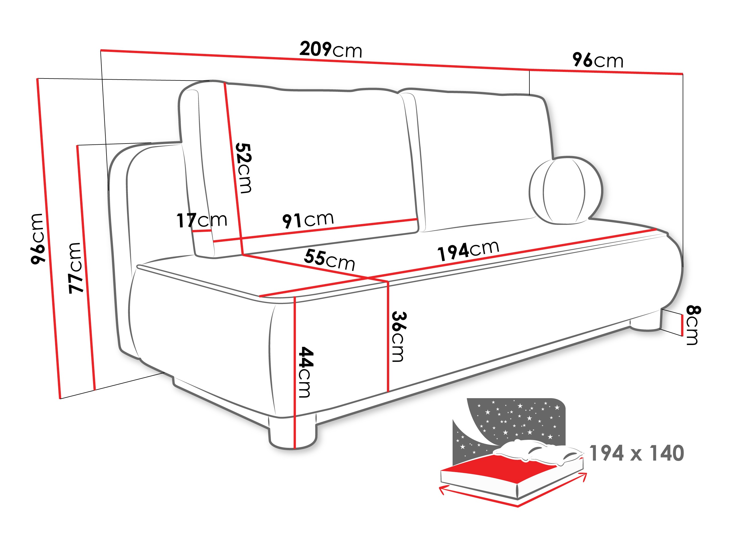 Schlafsofa TrendyNest Canora (Coral 45)