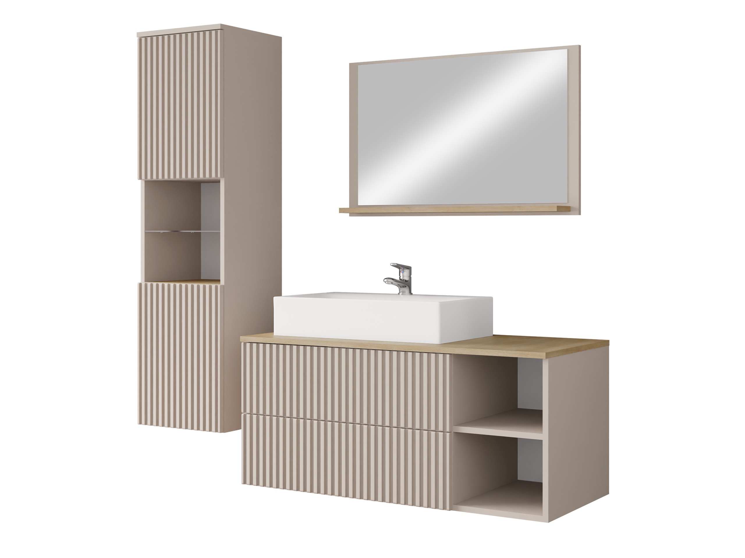 Badezimmer-Set Nauta I (Kaschmir + Eichenholzoptik)