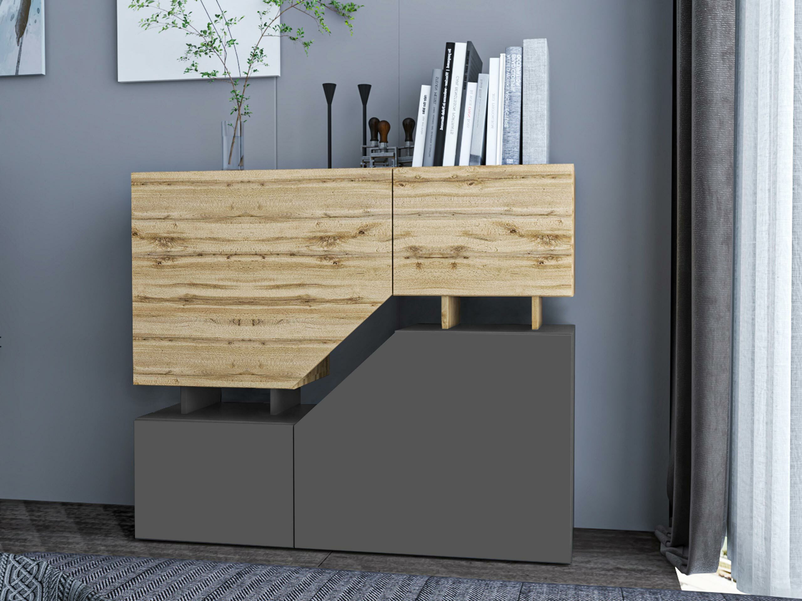 Sideboard Comfivo Daldune (Wotan Eiche + Anthrazit)