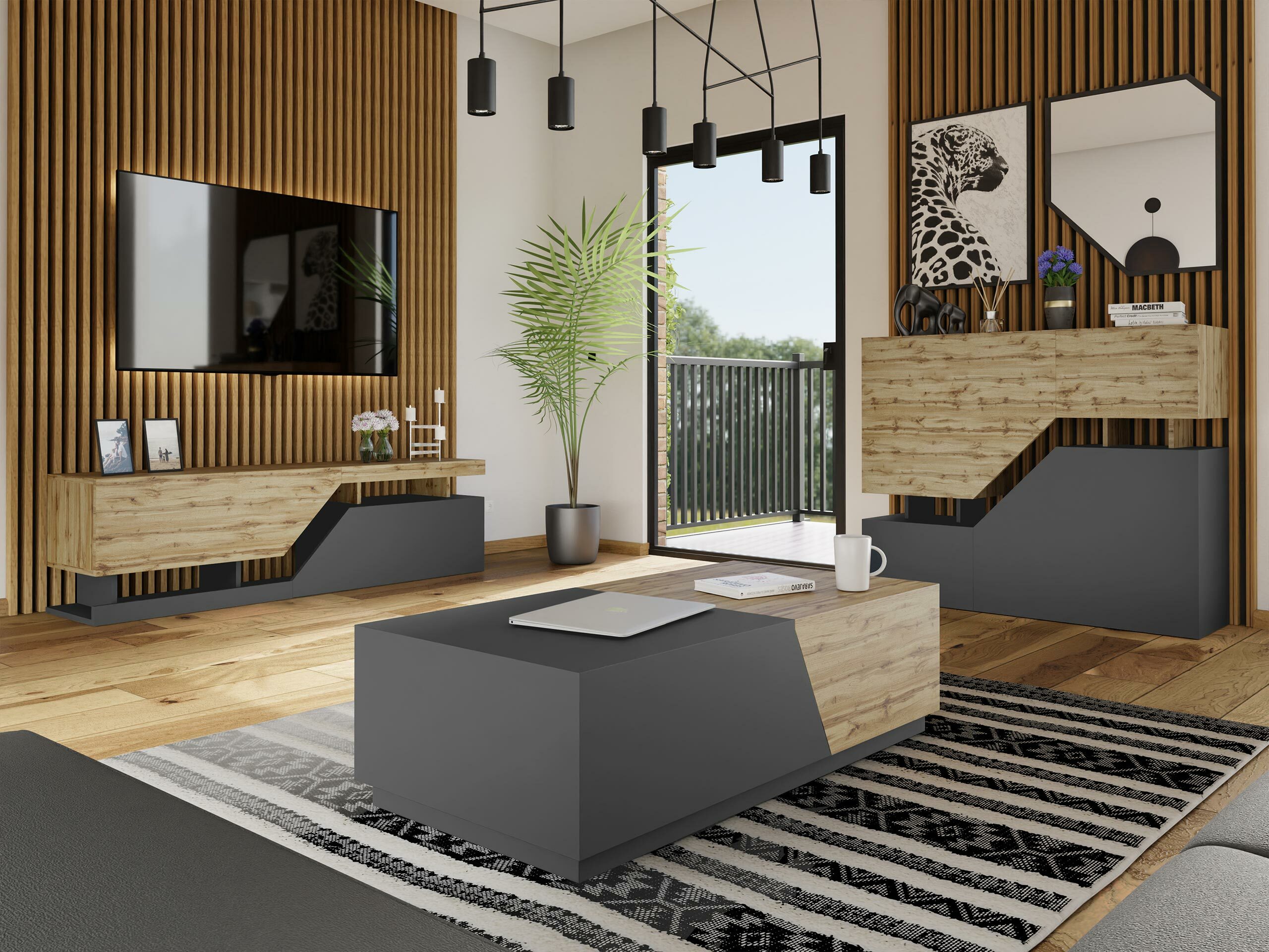 Sideboard Comfivo Daldune (Wotan Eiche + Anthrazit)