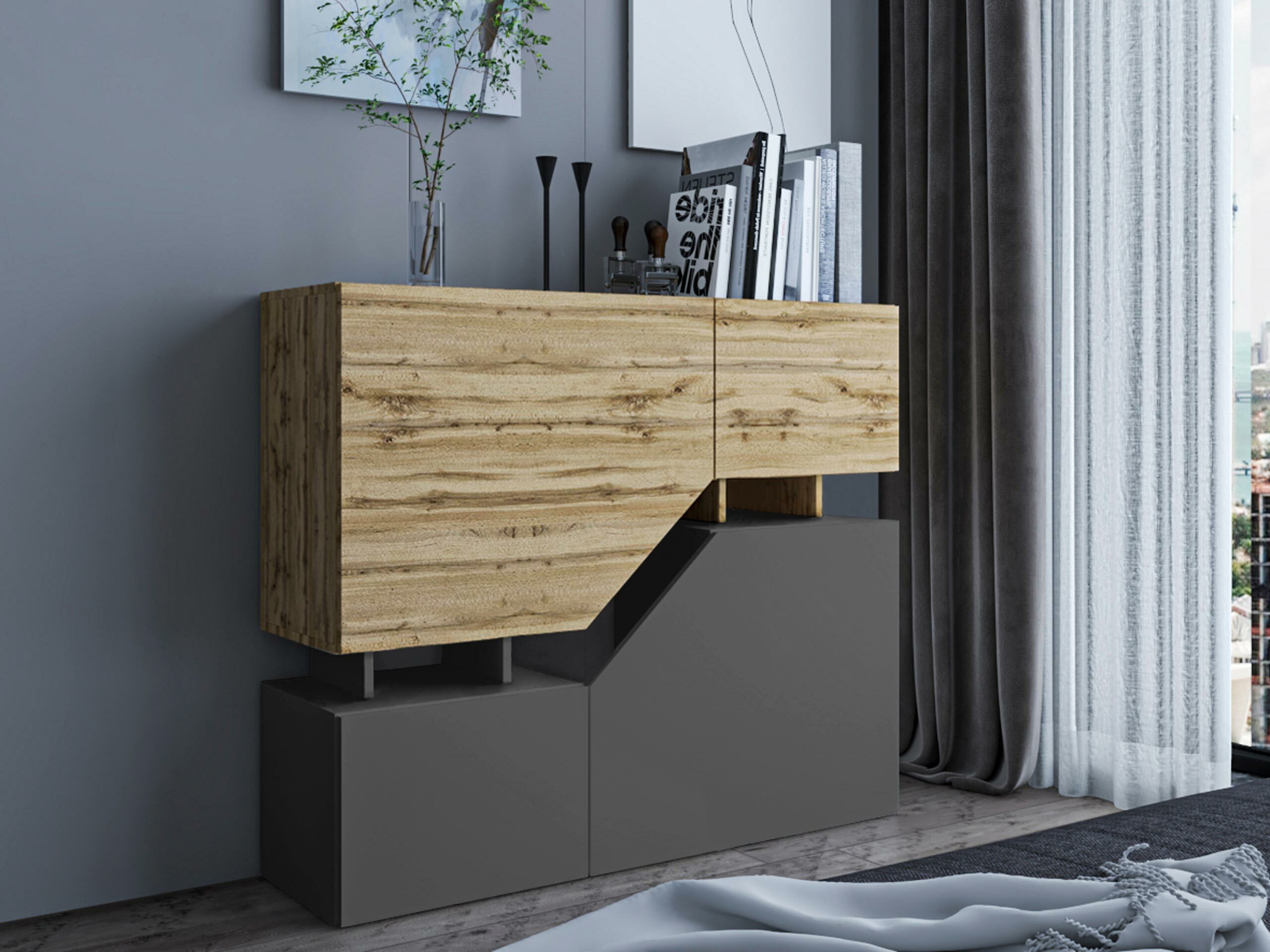 Sideboard Comfivo Daldune (Wotan Eiche + Anthrazit)