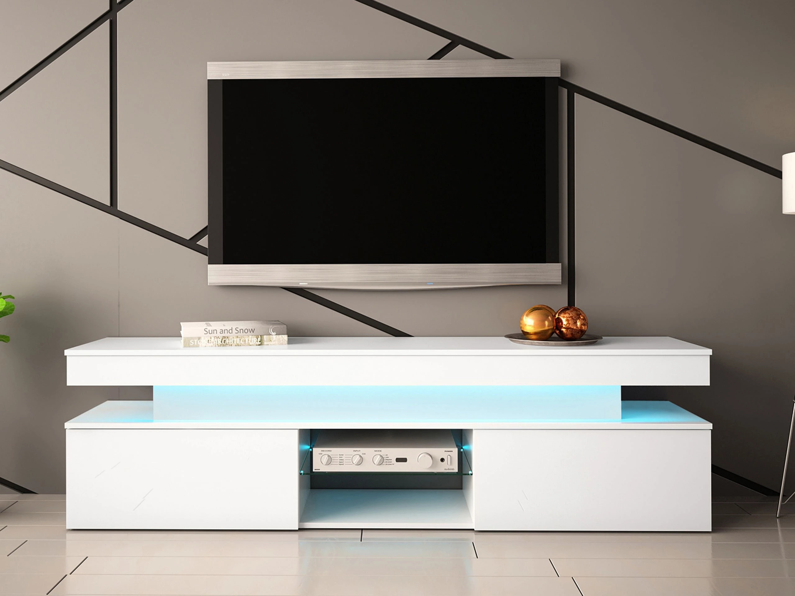 TV-Möbel Monfero (Weiss + Weiss glänzend)